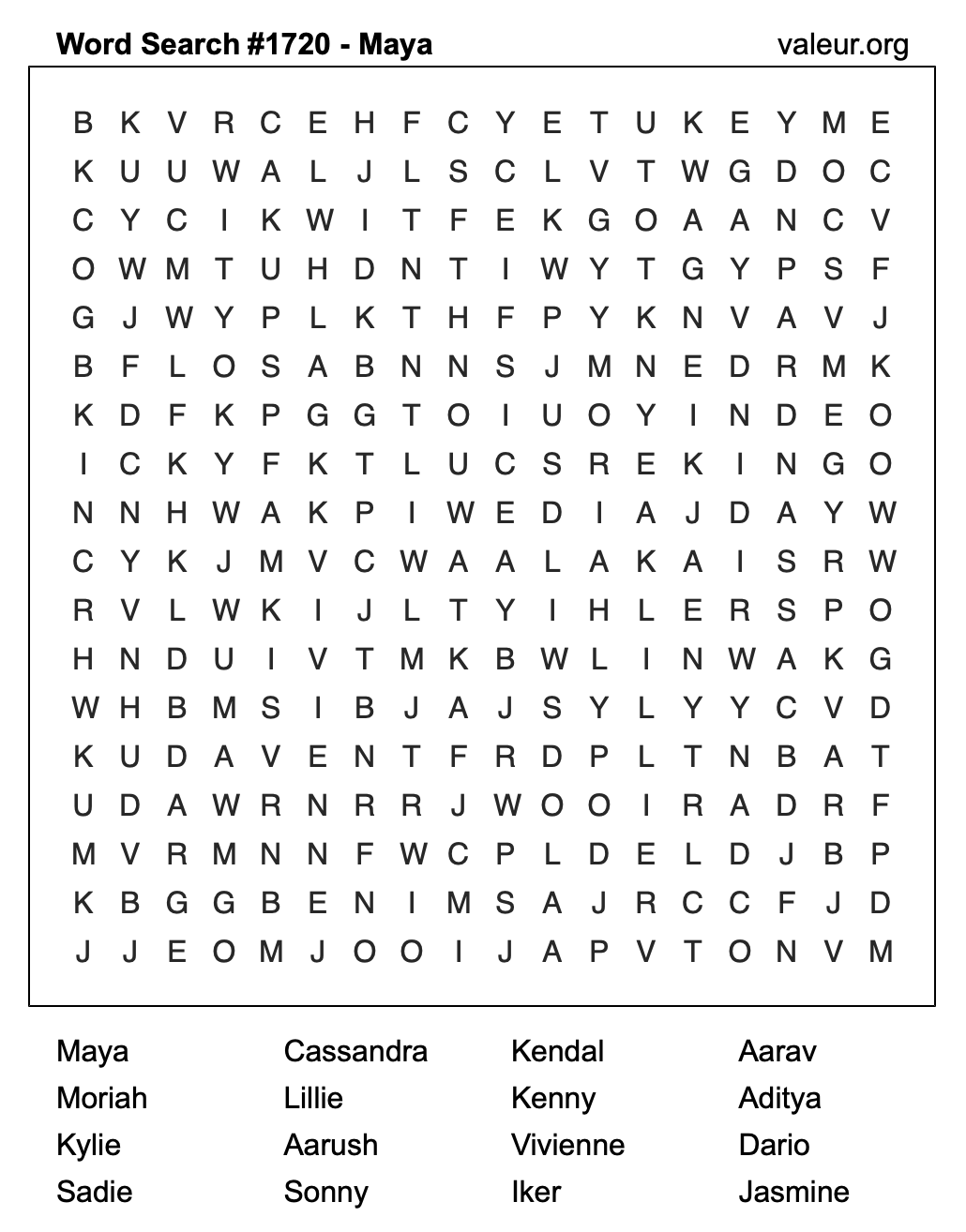 Word Search Puzzle with the name Maya #1720