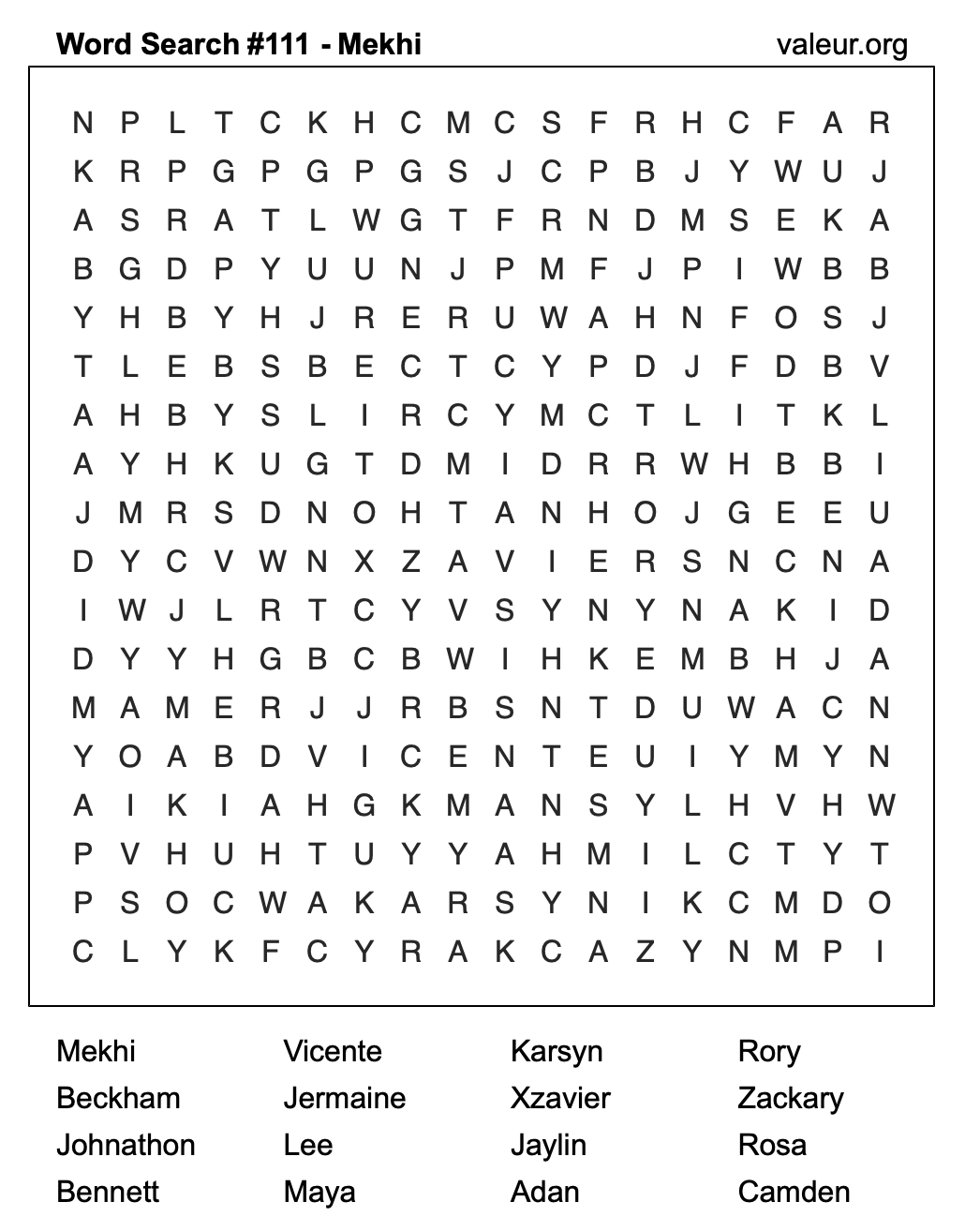 Word Search Puzzle with the name Mekhi #111 Word Search Puzzle with the name Mekhi #111