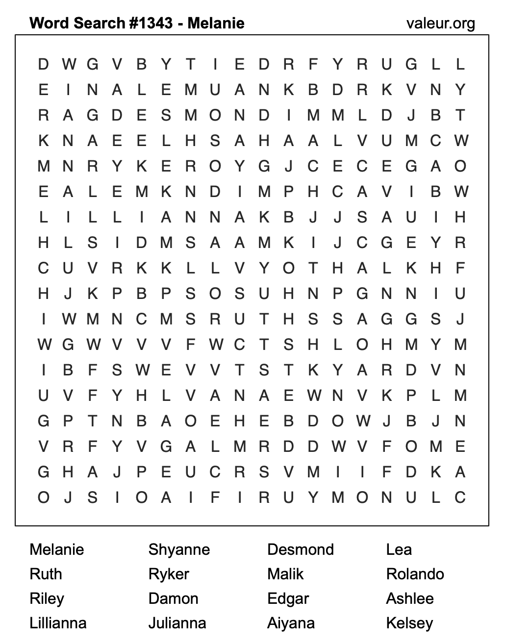 Word Search Puzzle with the name Melanie #1343