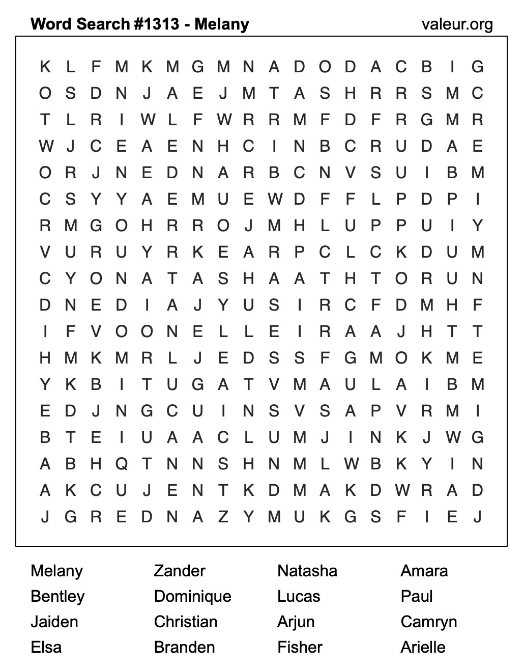 Word Search Puzzle with the name Melany #1313