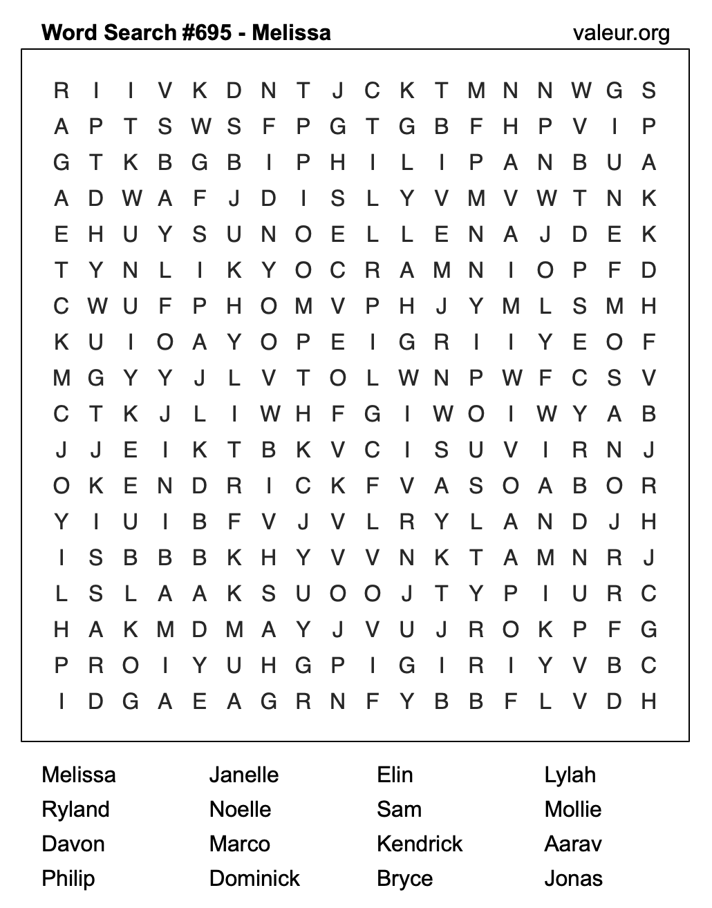 Word Search Puzzle with the name Melissa #695