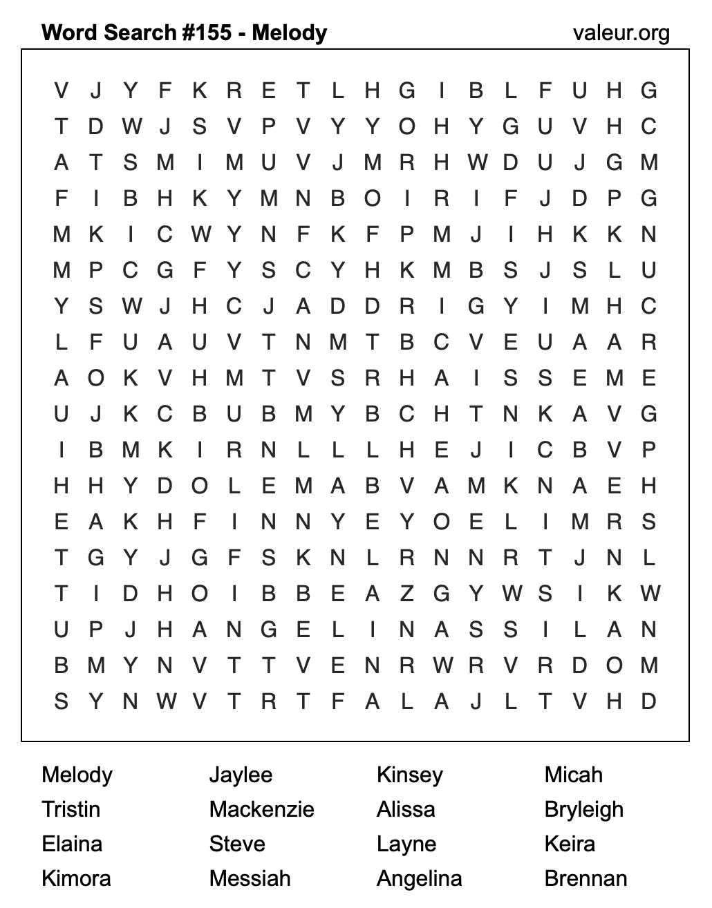 Word Search Puzzle with the name Melody #155 Word Search Puzzle with the name Melody #155