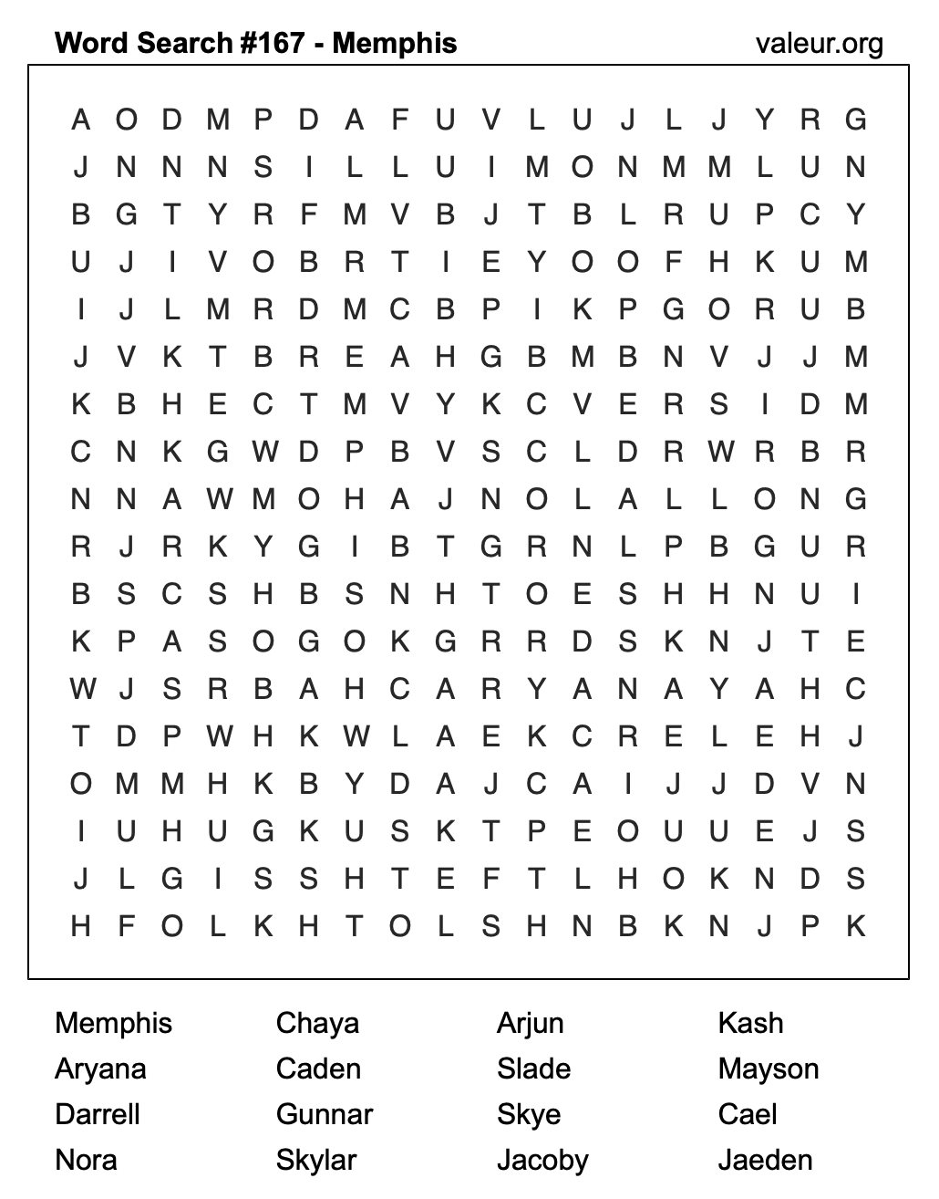 Word Search Puzzle with the name Memphis #167