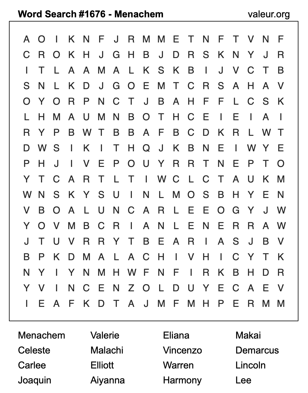 Word Search Puzzle with the name Menachem #1676 Word Search Puzzle with the name Menachem #1676