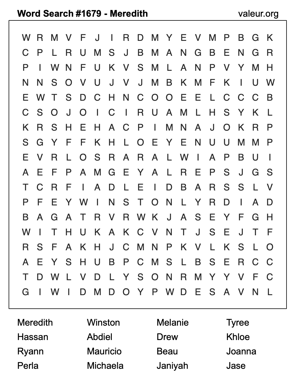 Word Search Puzzle with the name Meredith #1679 Word Search Puzzle with the name Meredith #1679