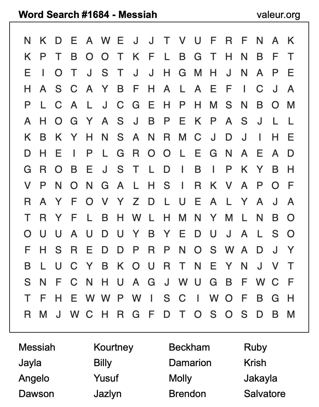 Word Search Puzzle with the name Messiah #1684 Word Search Puzzle with the name Messiah #1684