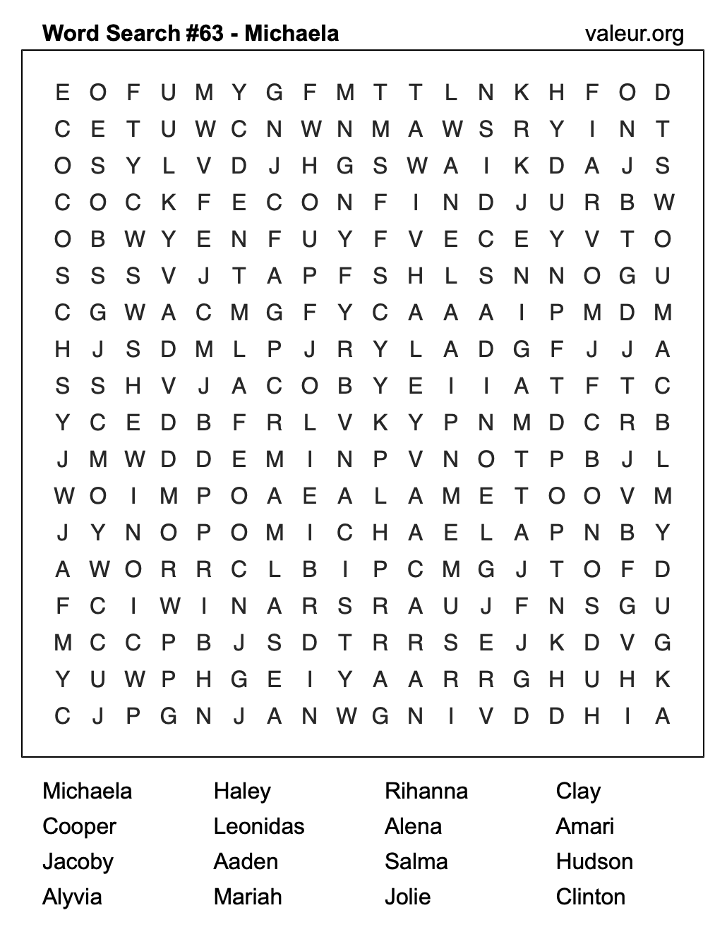 Word Search Puzzle with the name Michaela #63 Word Search Puzzle with the name Michaela #63