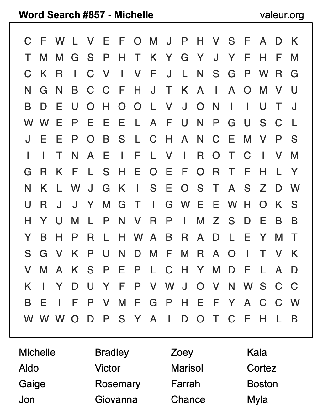 Word Search Puzzle with the name Michelle #857