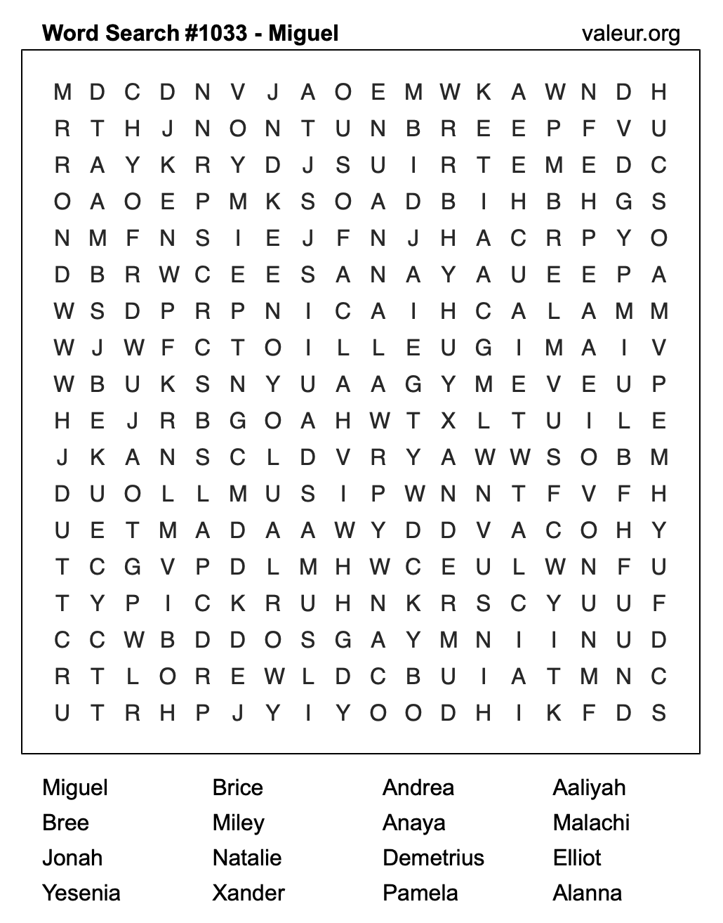 Word Search Puzzle with the name Miguel #1033