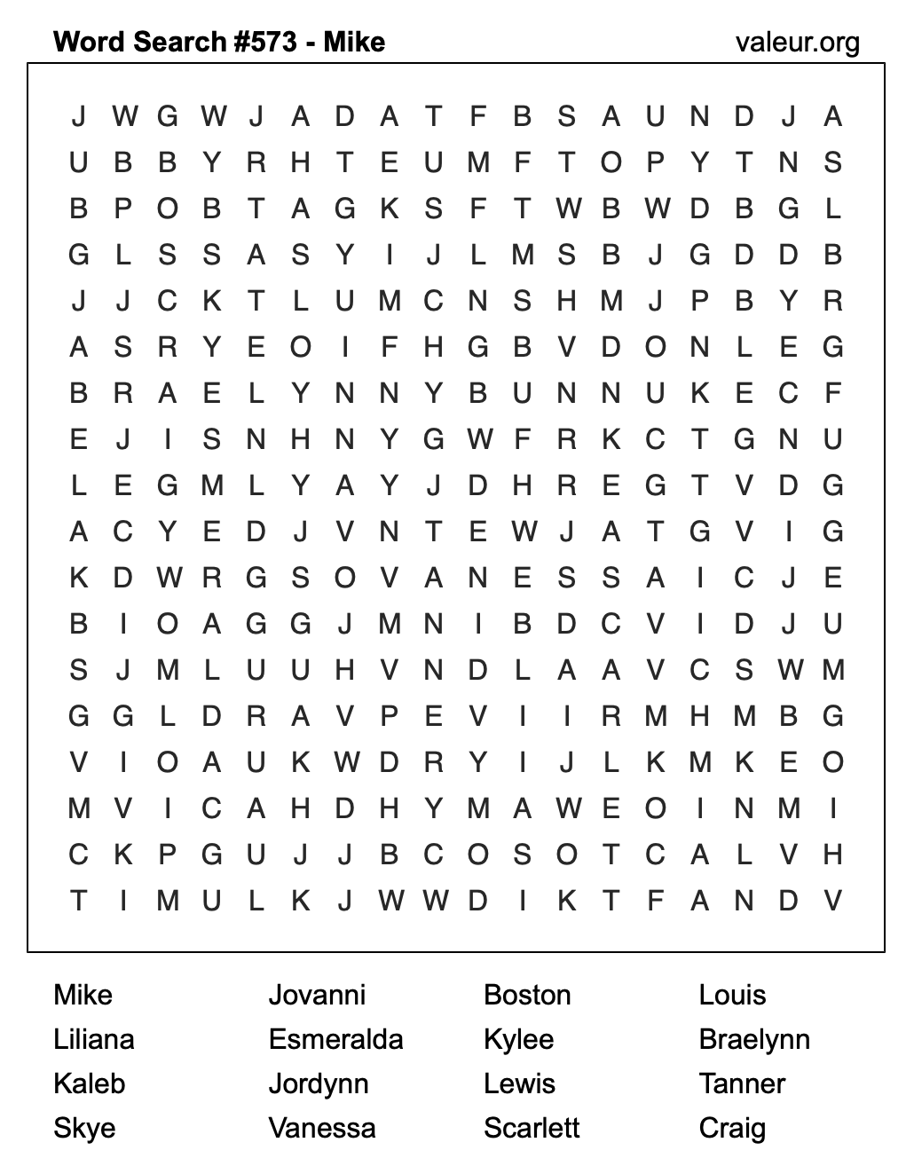Word Search Puzzle with the name Mike #573