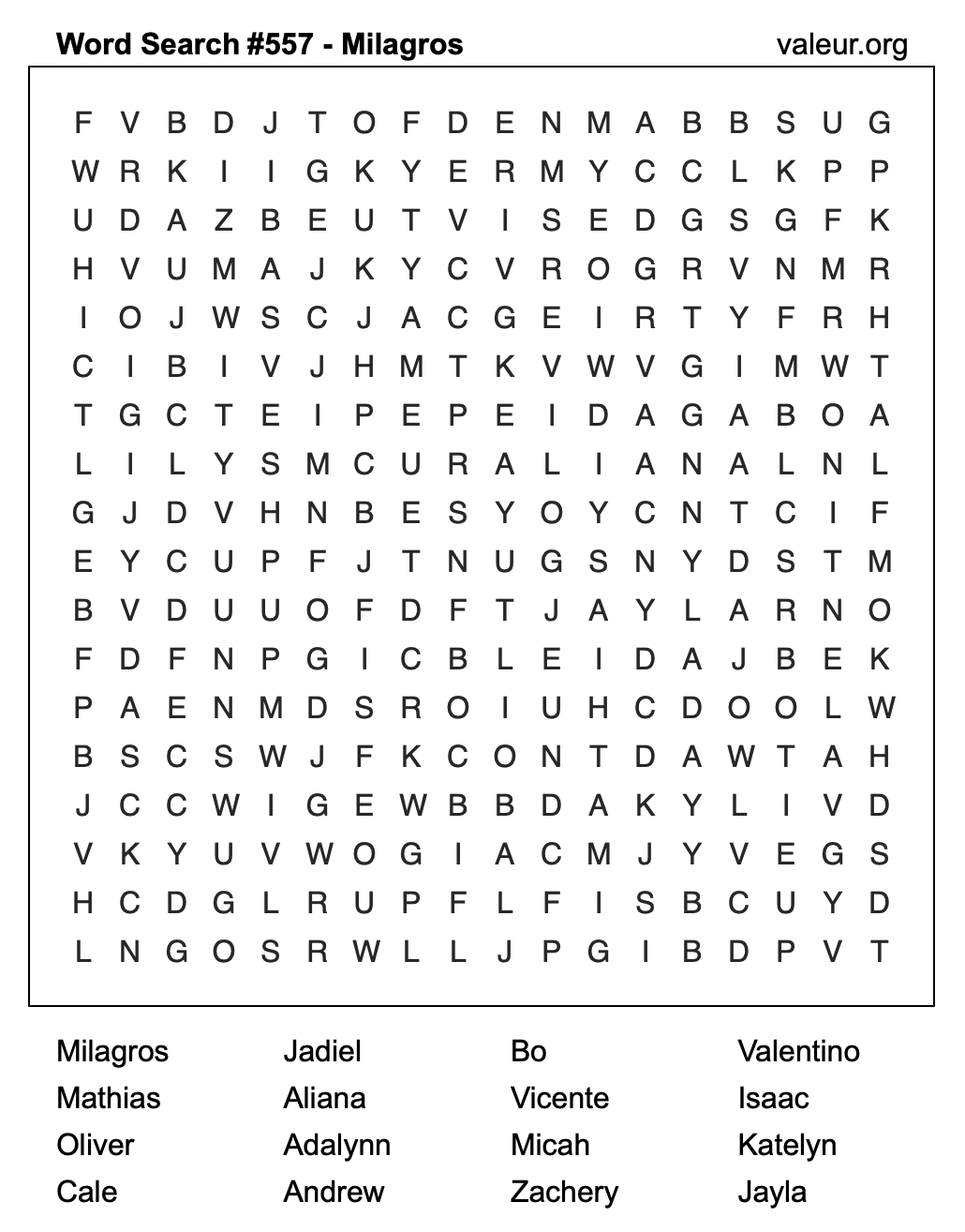 Word Search Puzzle with the name Milagros #557