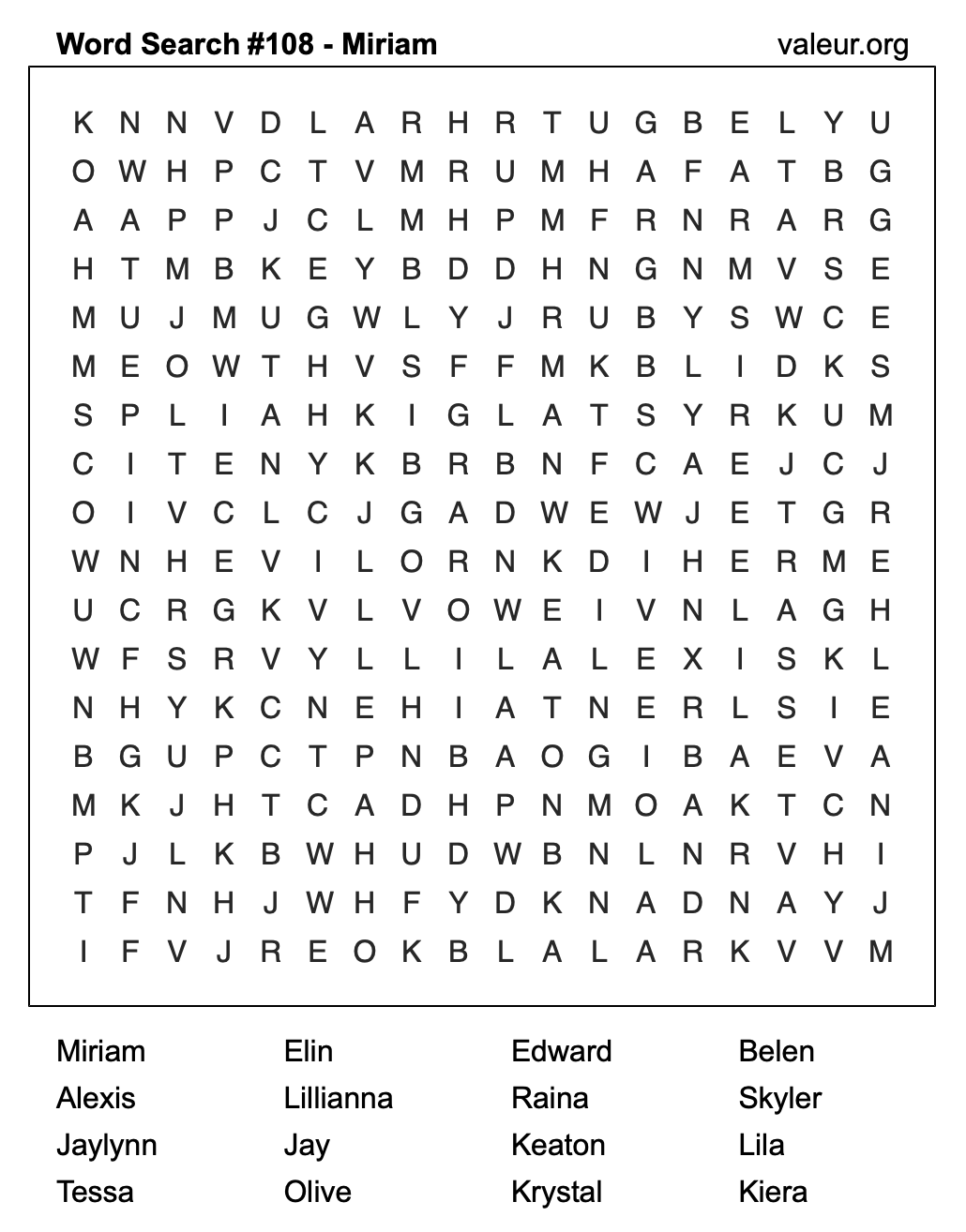 Word Search Puzzle with the name Miriam #108 Word Search Puzzle with the name Miriam #108