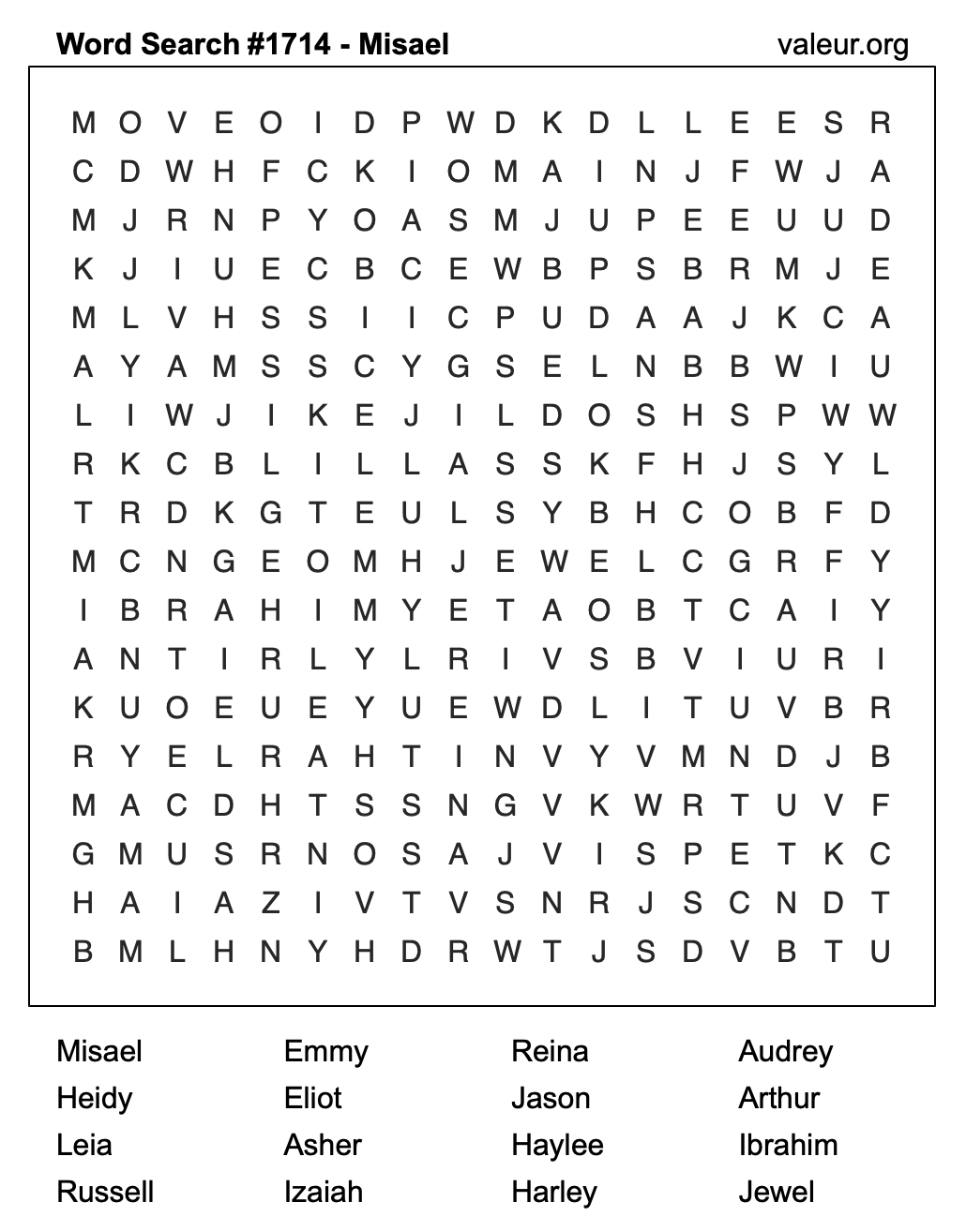 Word Search Puzzle with the name Misael #1714 Word Search Puzzle with the name Misael #1714