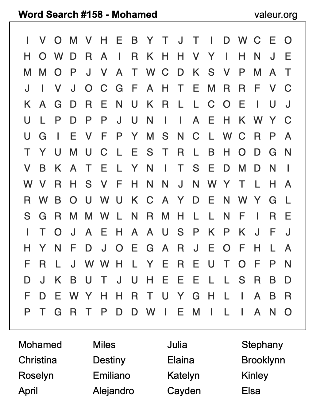 Word Search Puzzle with the name Mohamed #158