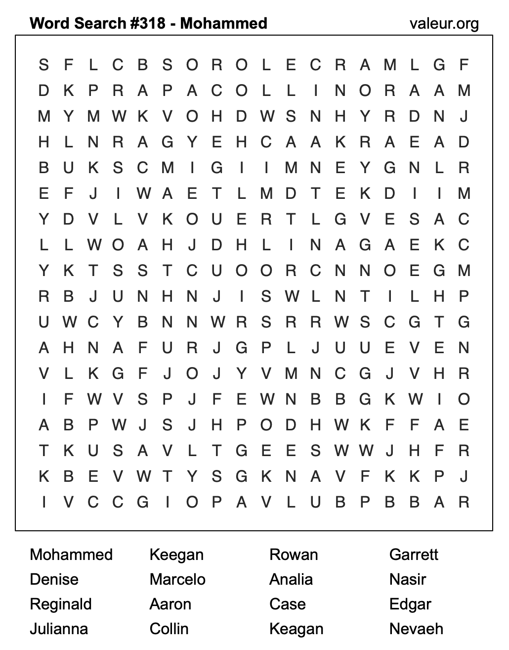 Word Search Puzzle with the name Mohammed #318