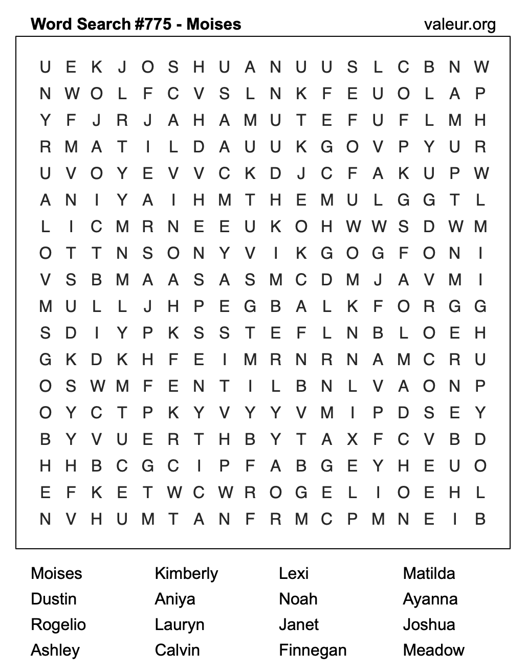 Word Search Puzzle with the name Moises #775
