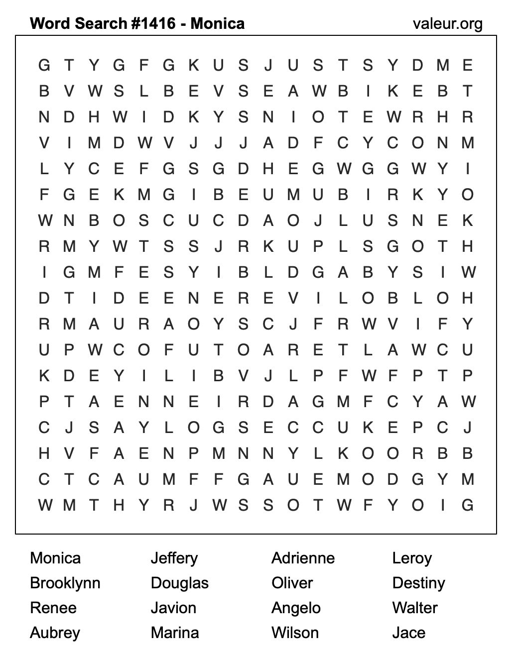 Word Search Puzzle with the name Monica #1416