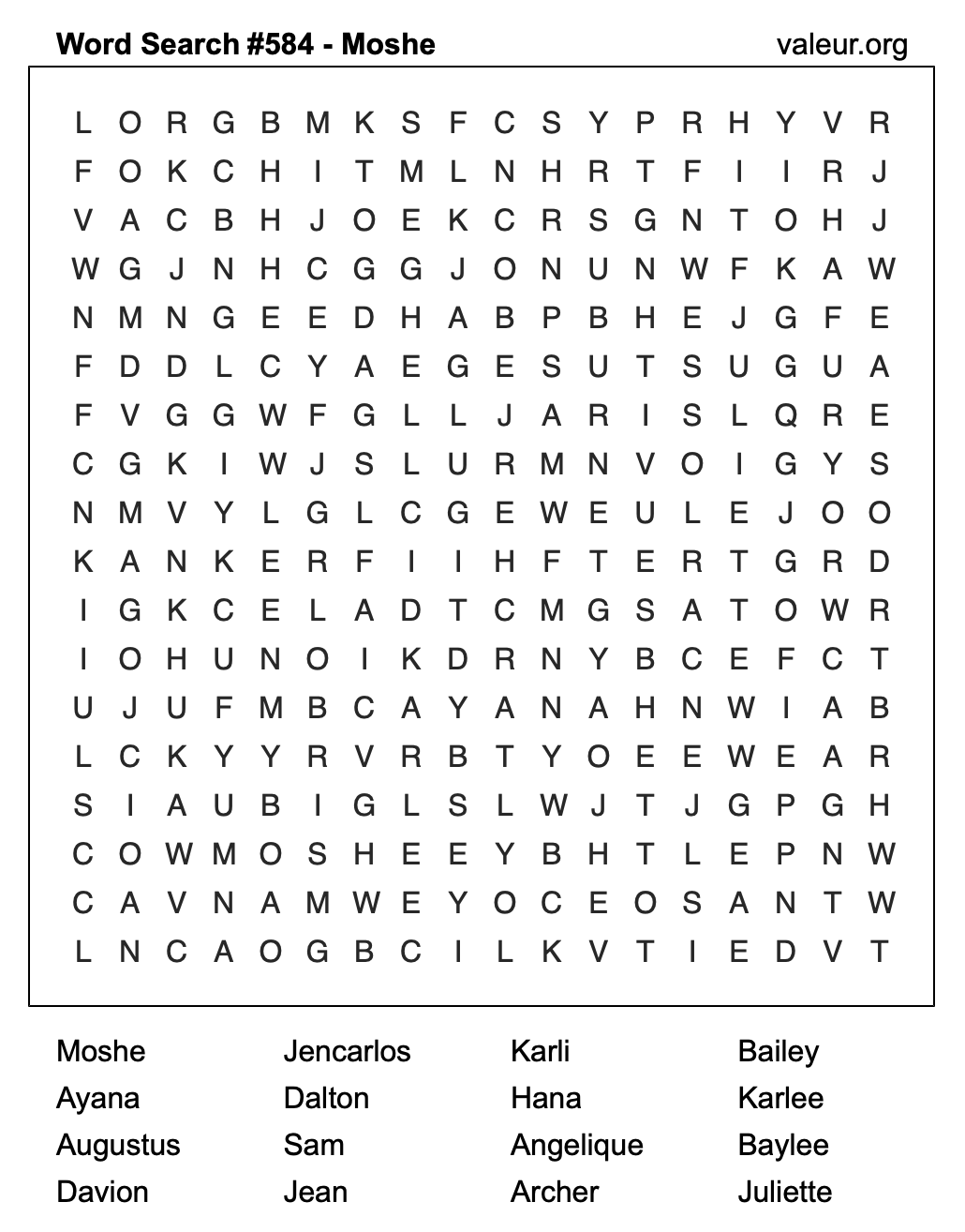 Word Search Puzzle with the name Moshe #584