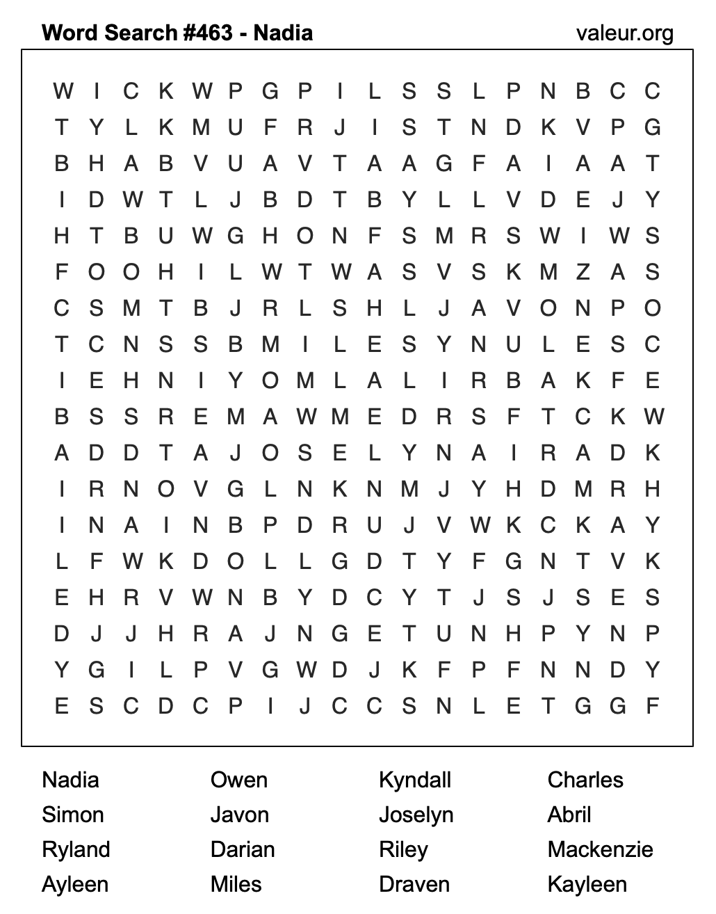 Word Search Puzzle with the name Nadia #463 Word Search Puzzle with the name Nadia #463