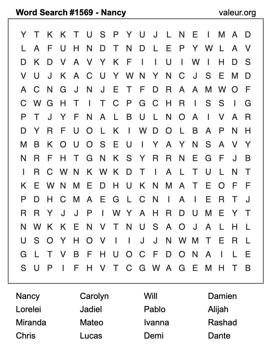 Word Search Puzzle with the name Nancy #1569