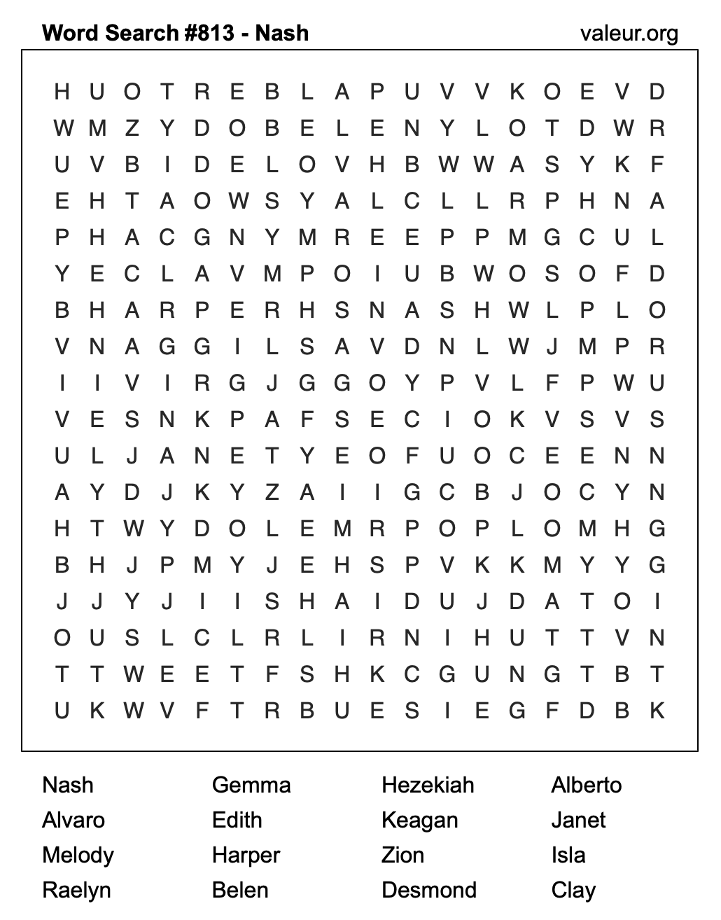 Word Search Puzzle with the name Nash #813