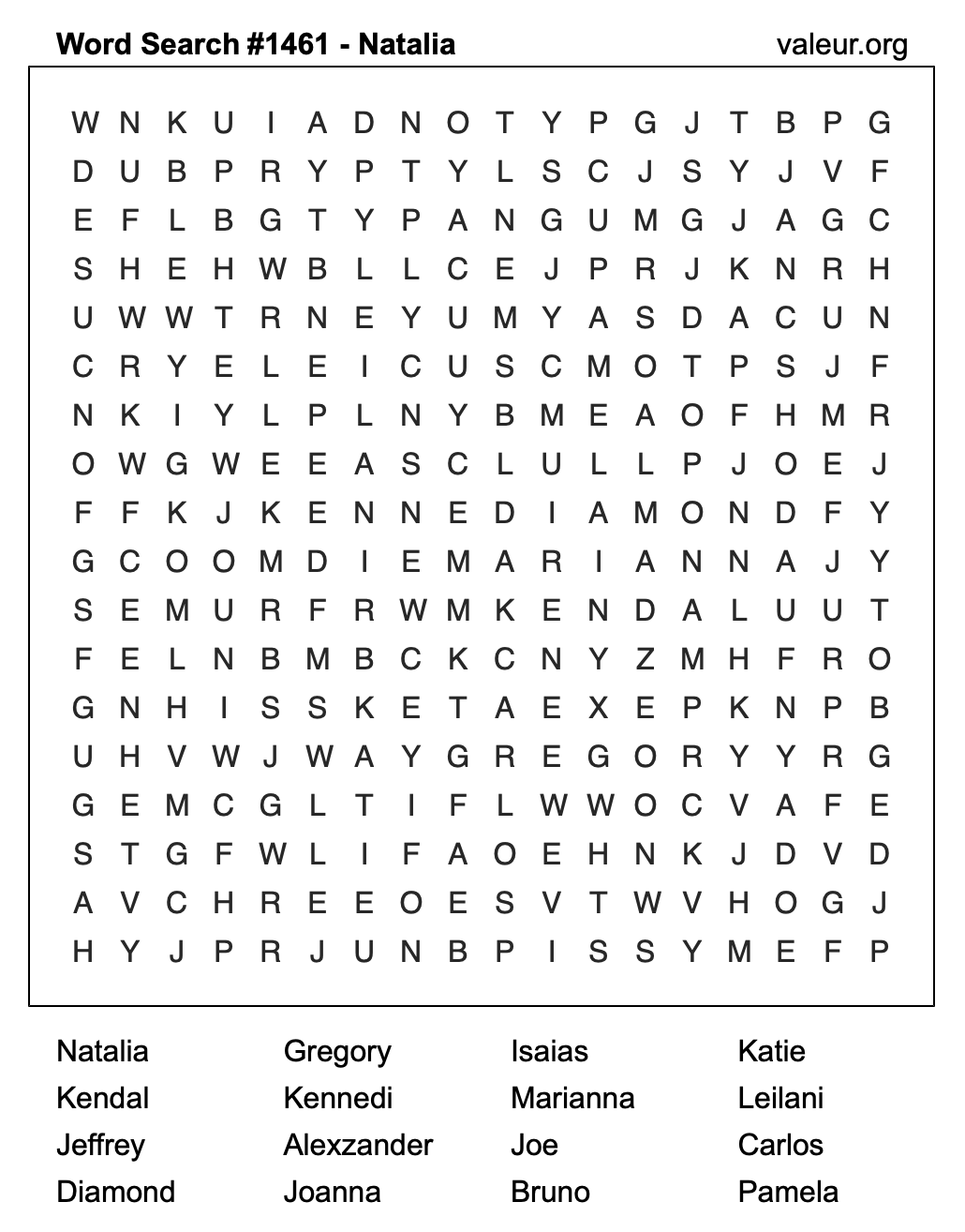 Word Search Puzzle with the name Natalia #1461