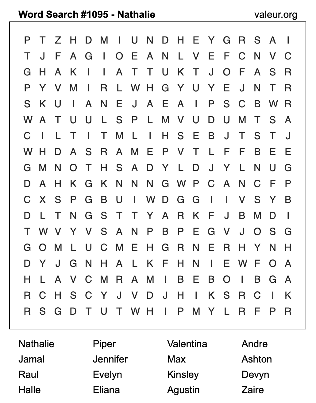Word Search Puzzle with the name Nathalie #1095