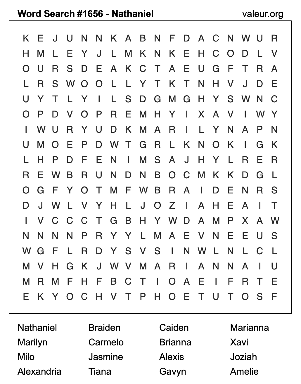 Word Search Puzzle with the name Nathaniel #1656 Word Search Puzzle with the name Nathaniel #1656