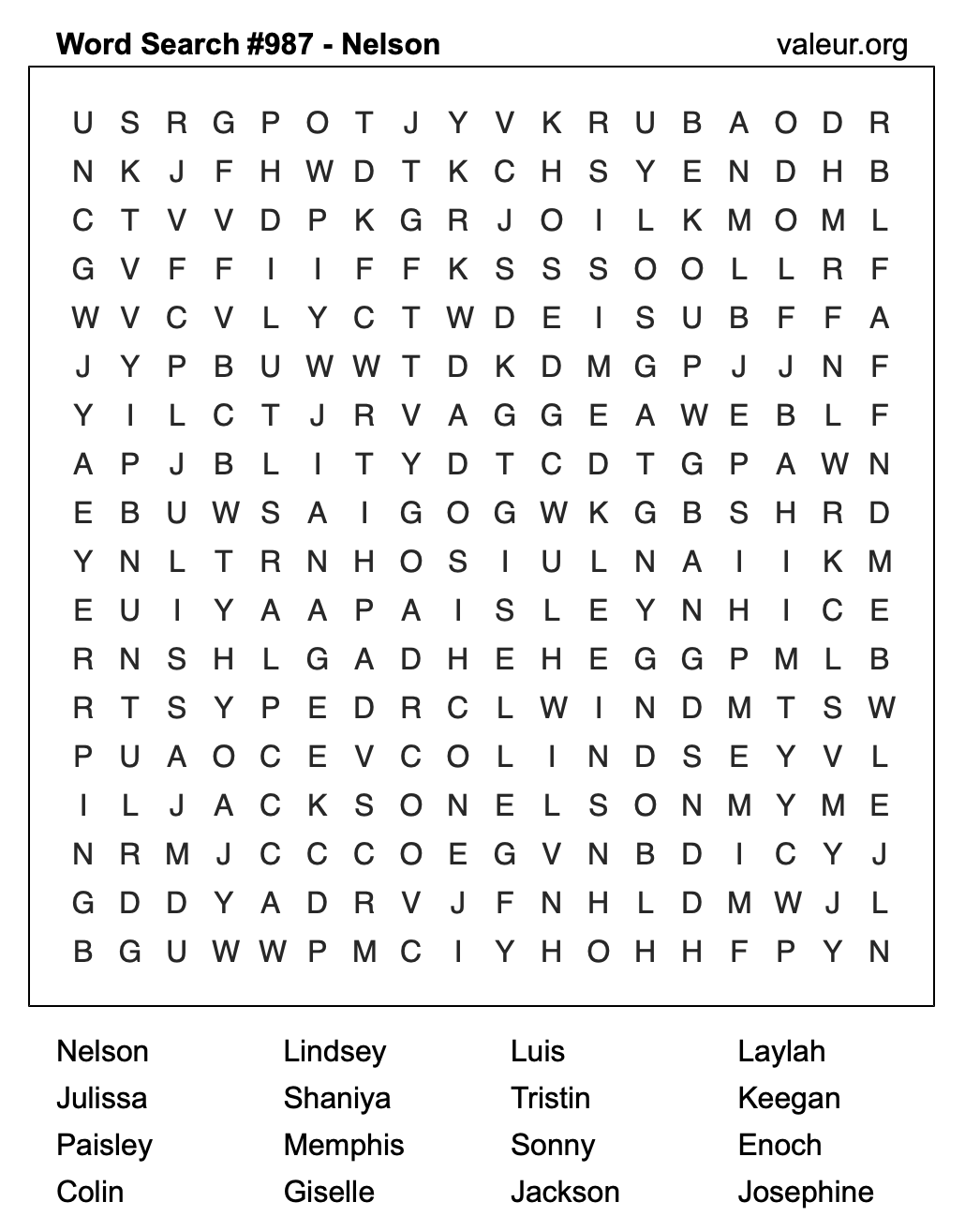 Word Search Puzzle with the name Nelson #987 Word Search Puzzle with the name Nelson #987