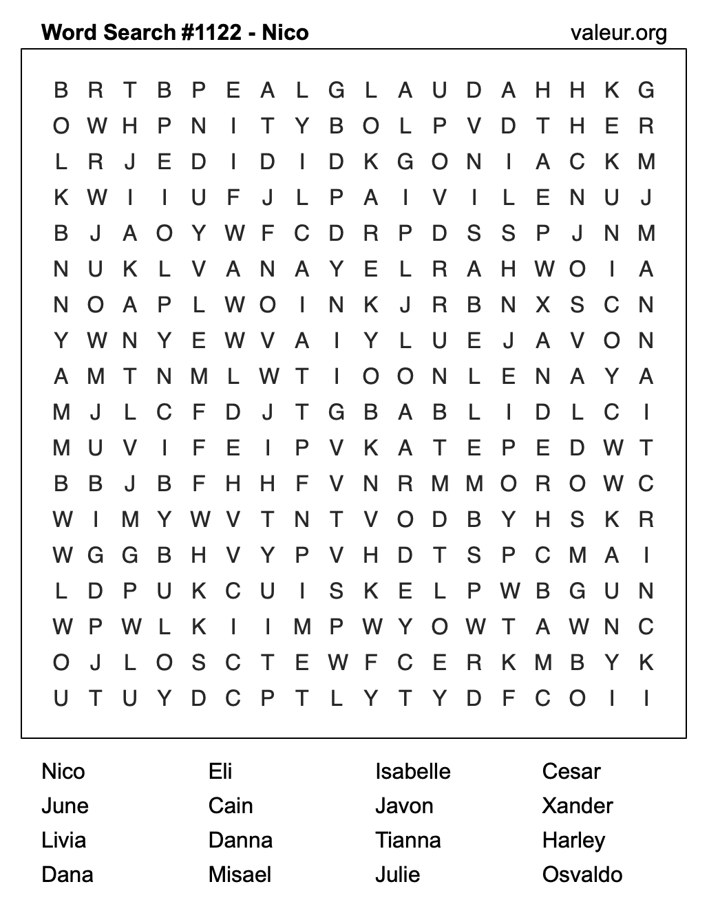 Word Search Puzzle with the name Nico #1122