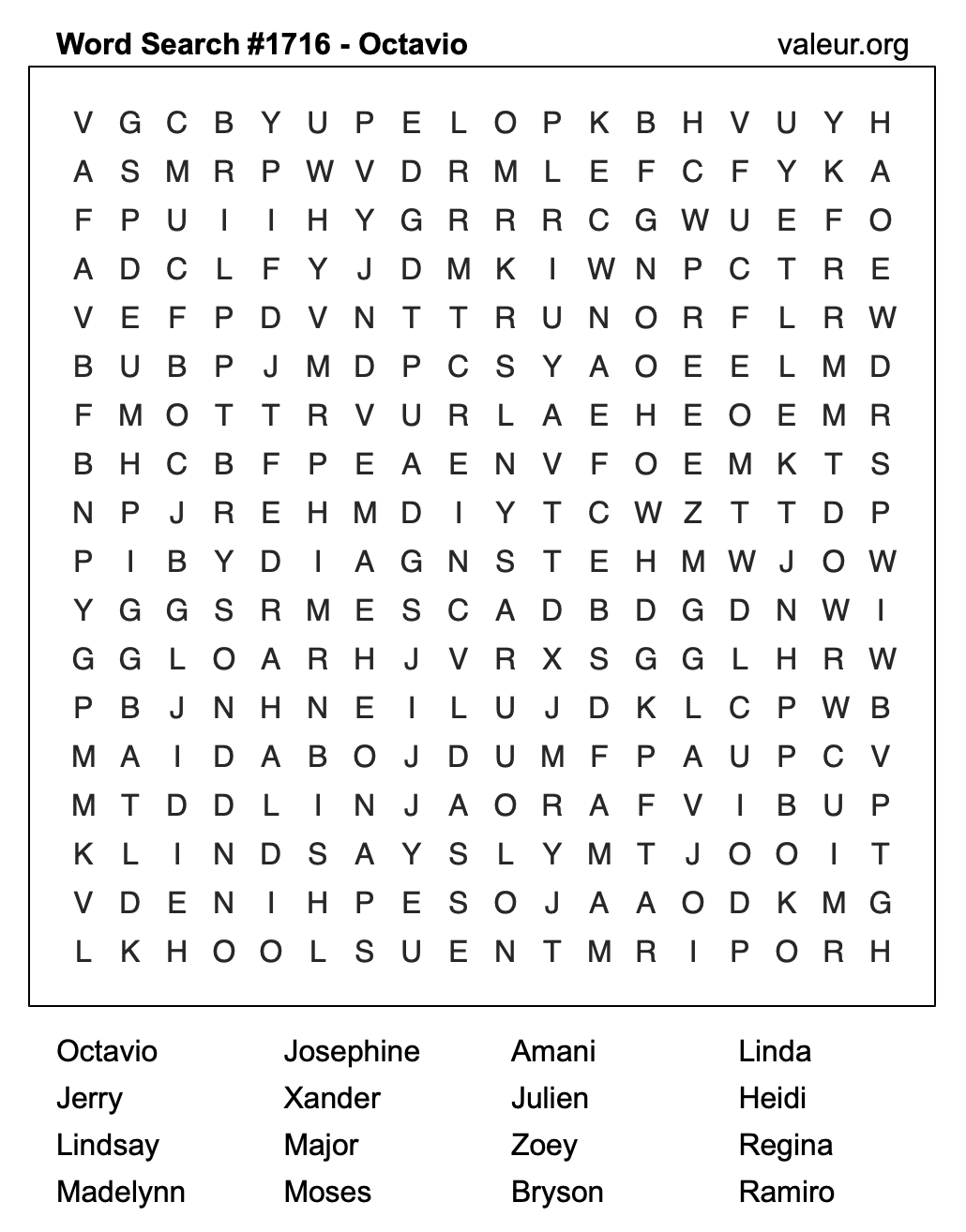 Word Search Puzzle with the name Octavio #1716