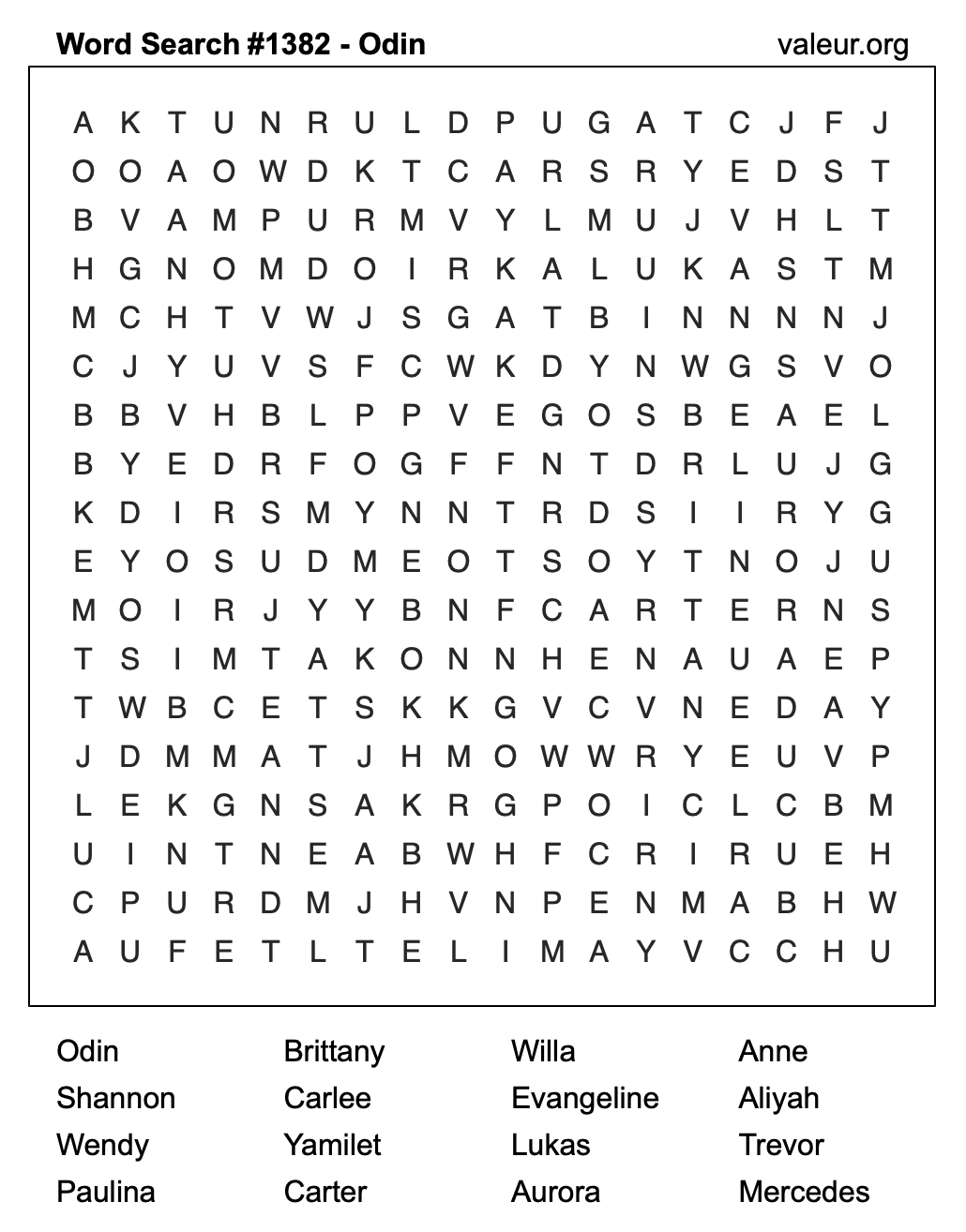 Word Search Puzzle with the name Odin #1382