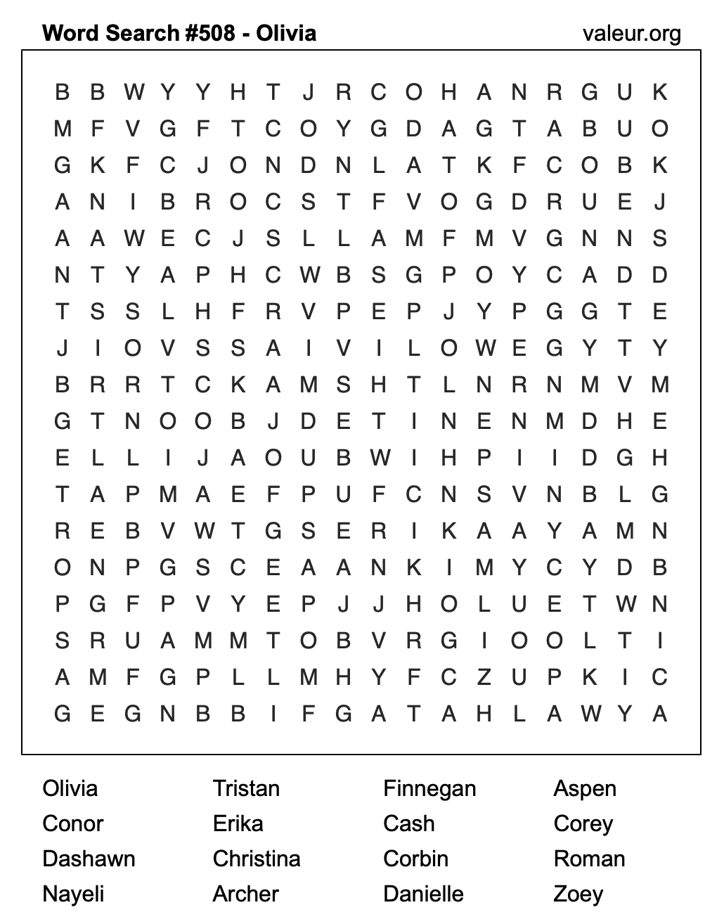 Word Search Puzzle with the name Olivia #508