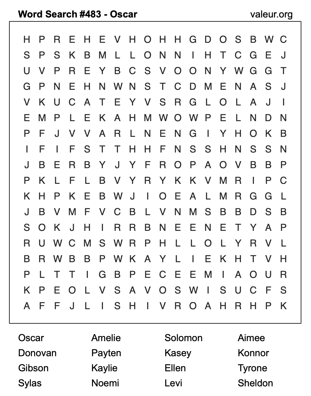 Word Search Puzzle with the name Oscar #483 Word Search Puzzle with the name Oscar #483