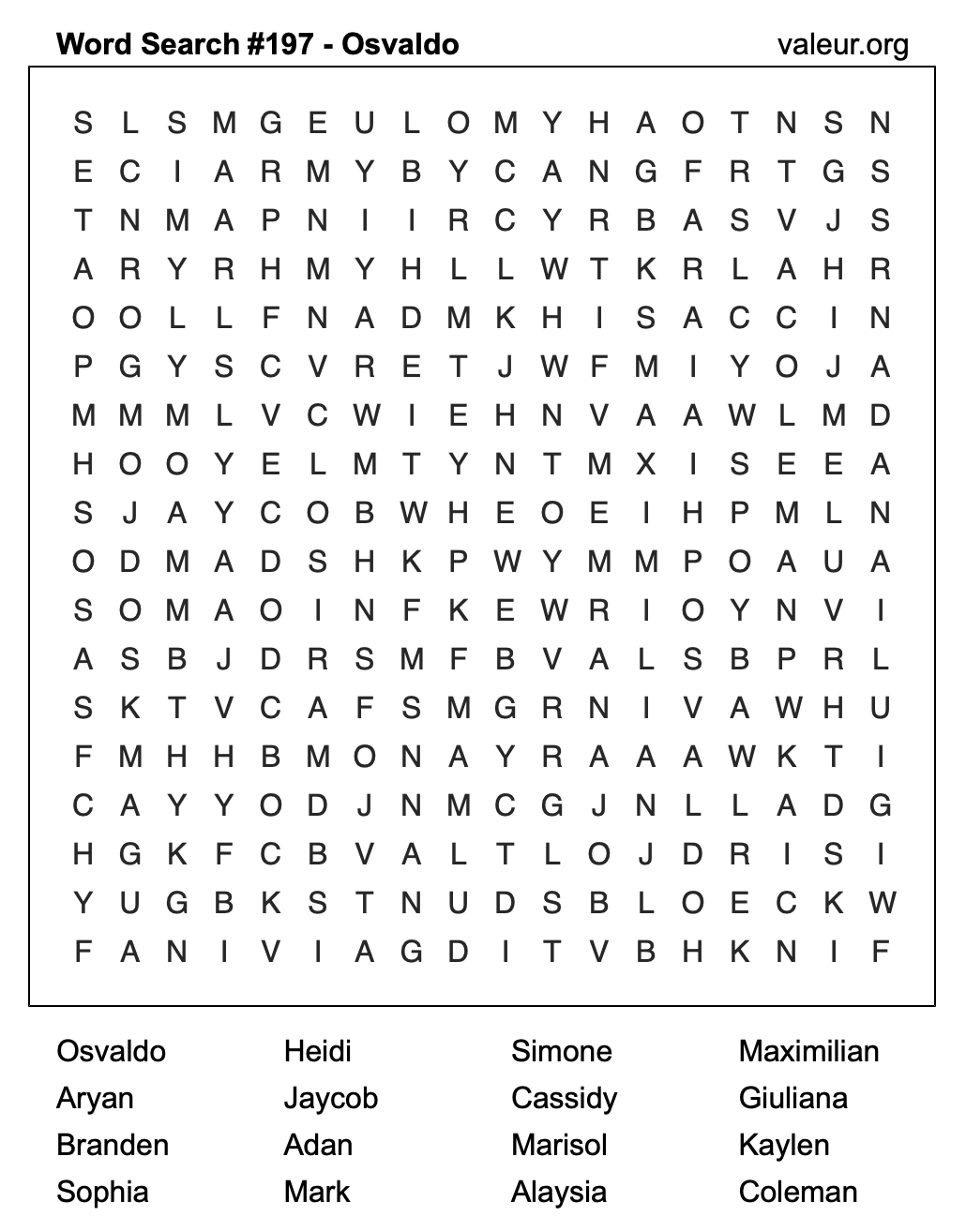 Word Search Puzzle with the name Osvaldo #197 Word Search Puzzle with the name Osvaldo #197