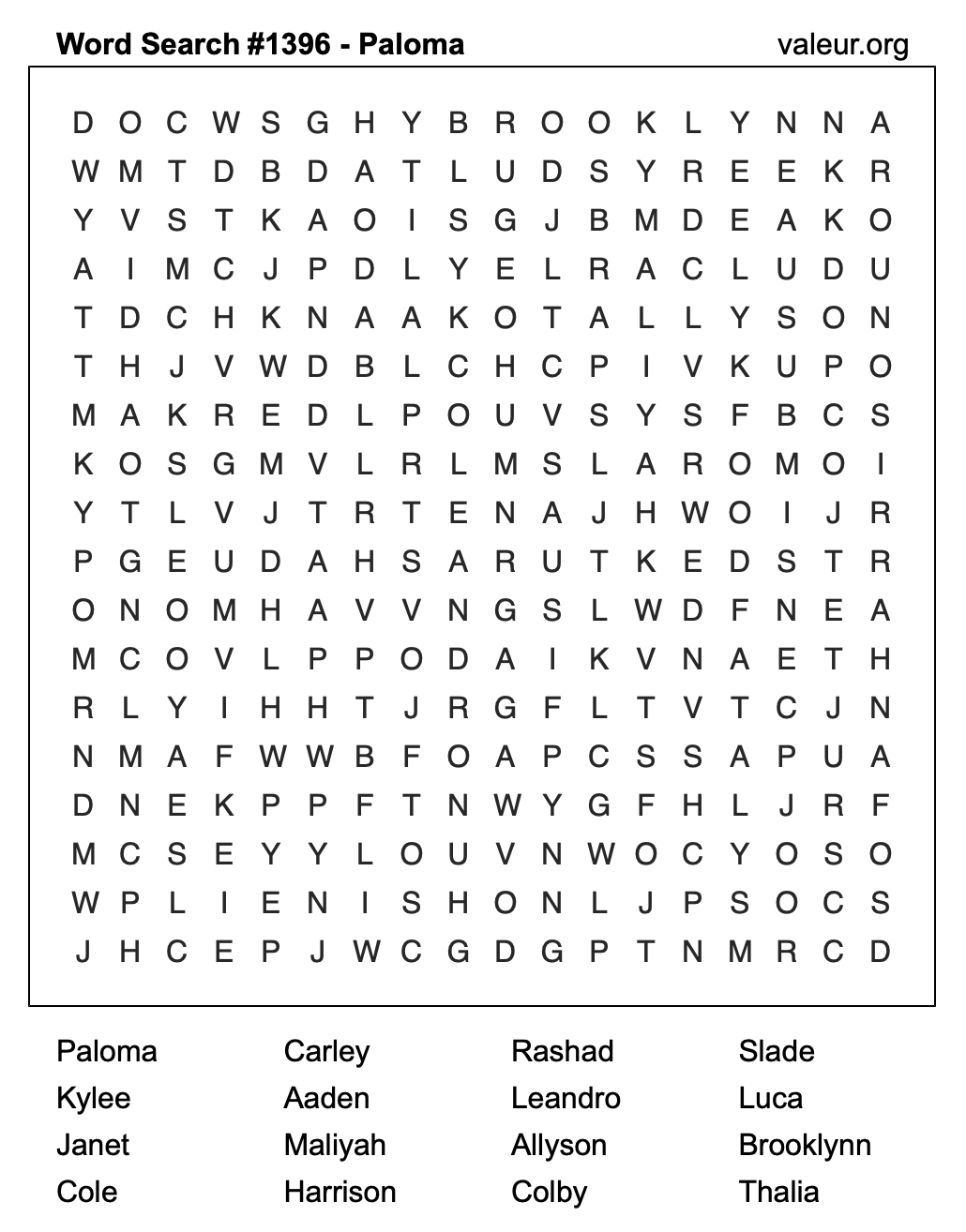 Word Search Puzzle with the name Paloma #1396