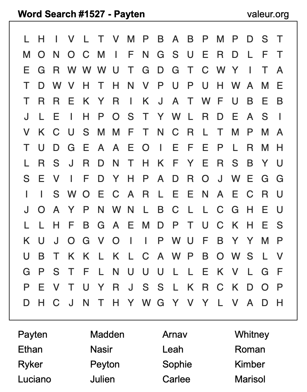 Word Search Puzzle with the name Payten #1527