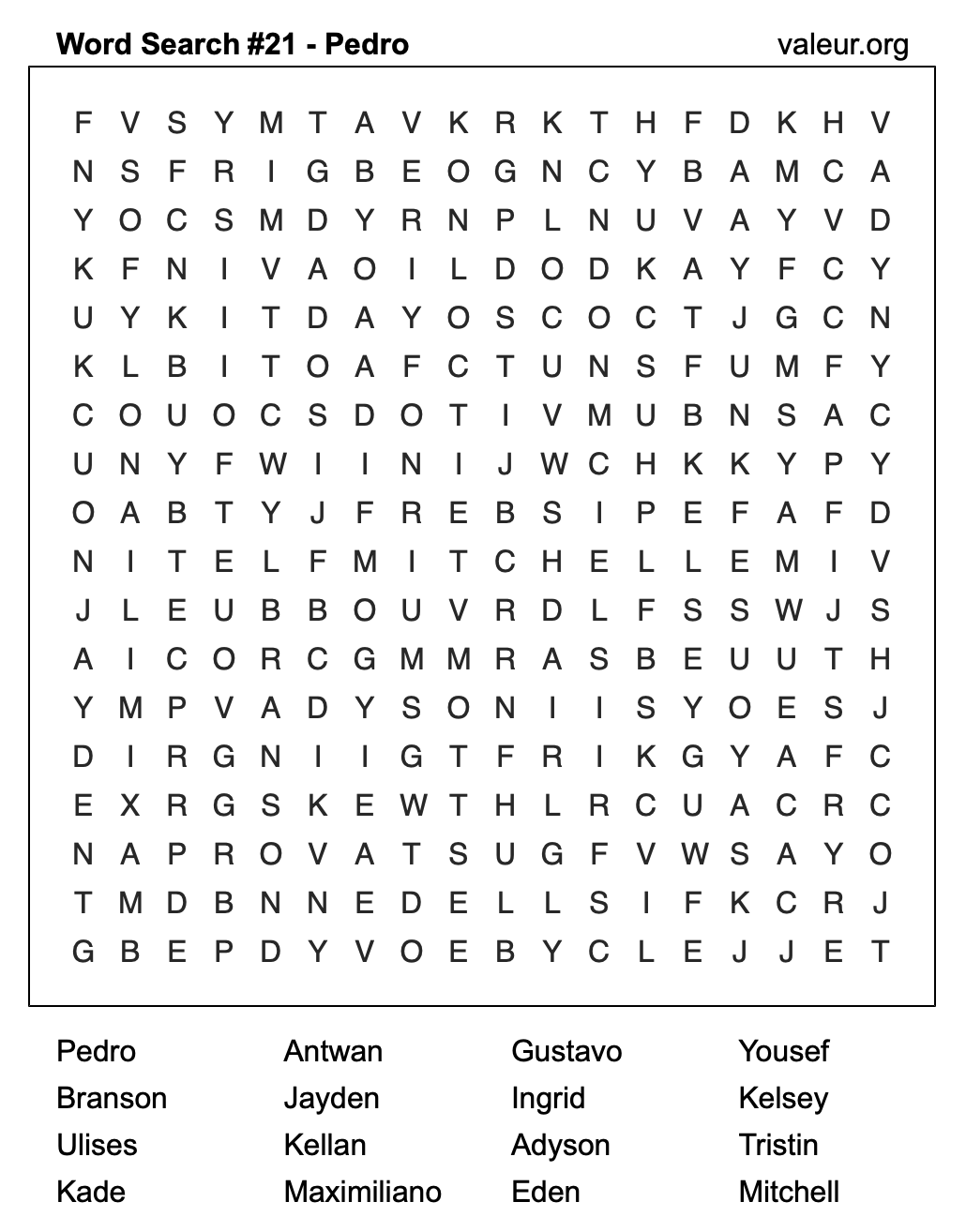 Word Search Puzzle with the name Pedro #21 Word Search Puzzle with the name Pedro #21