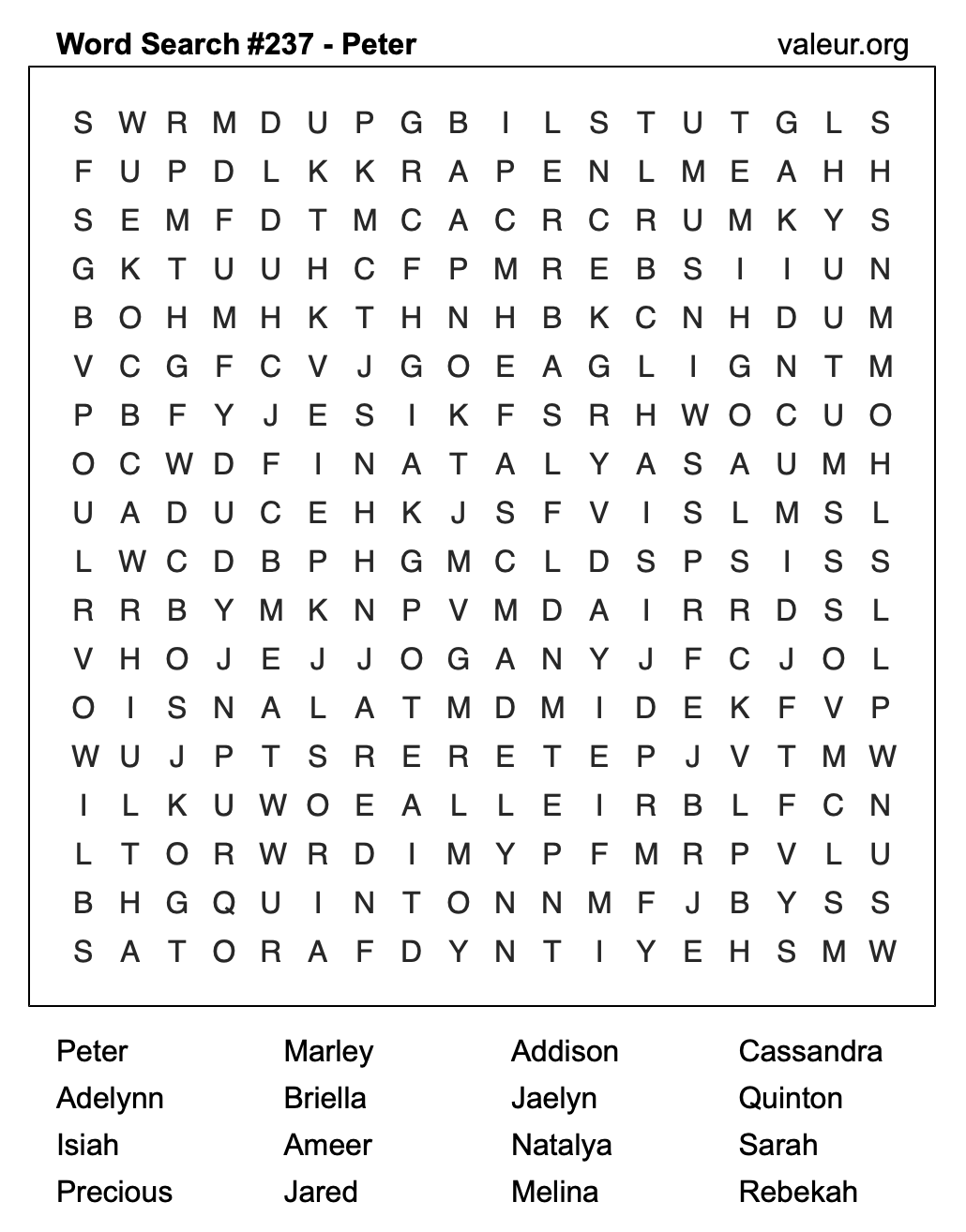 Word Search Puzzle with the name Peter #237