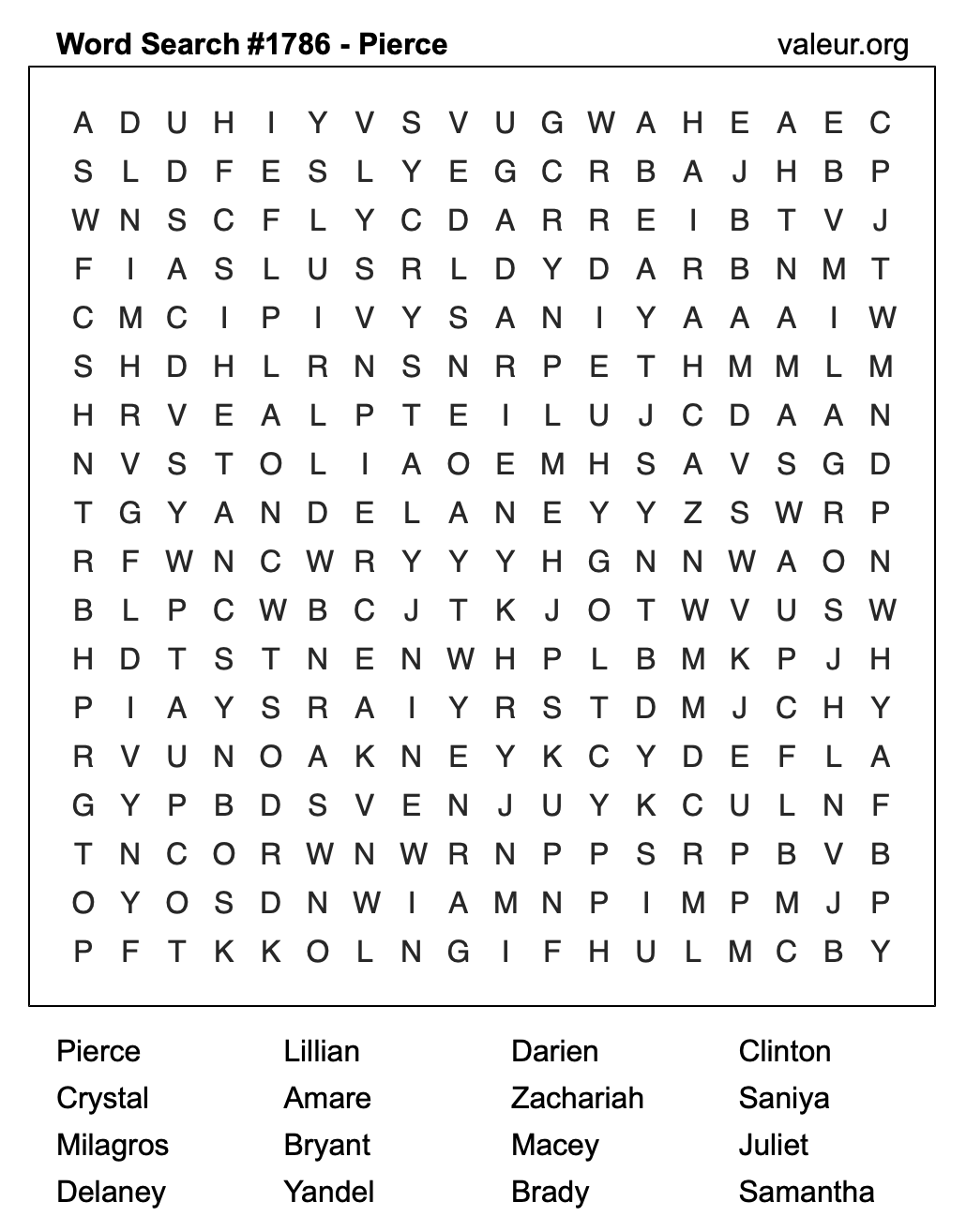 Word Search Puzzle with the name Pierce #1786 Word Search Puzzle with the name Pierce #1786