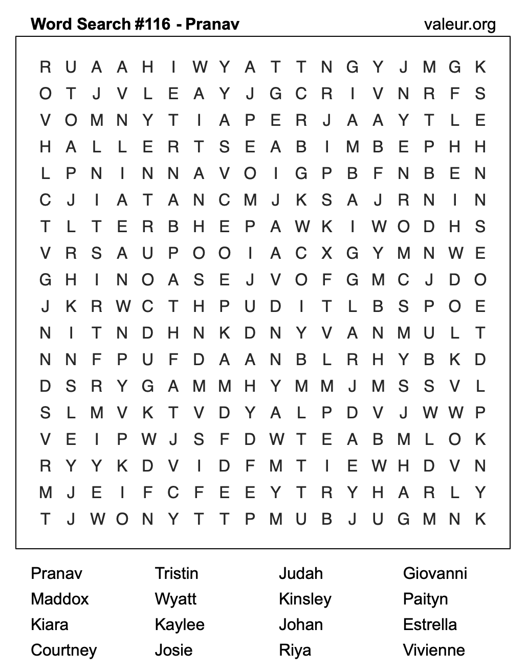 Word Search Puzzle with the name Pranav #116 Word Search Puzzle with the name Pranav #116