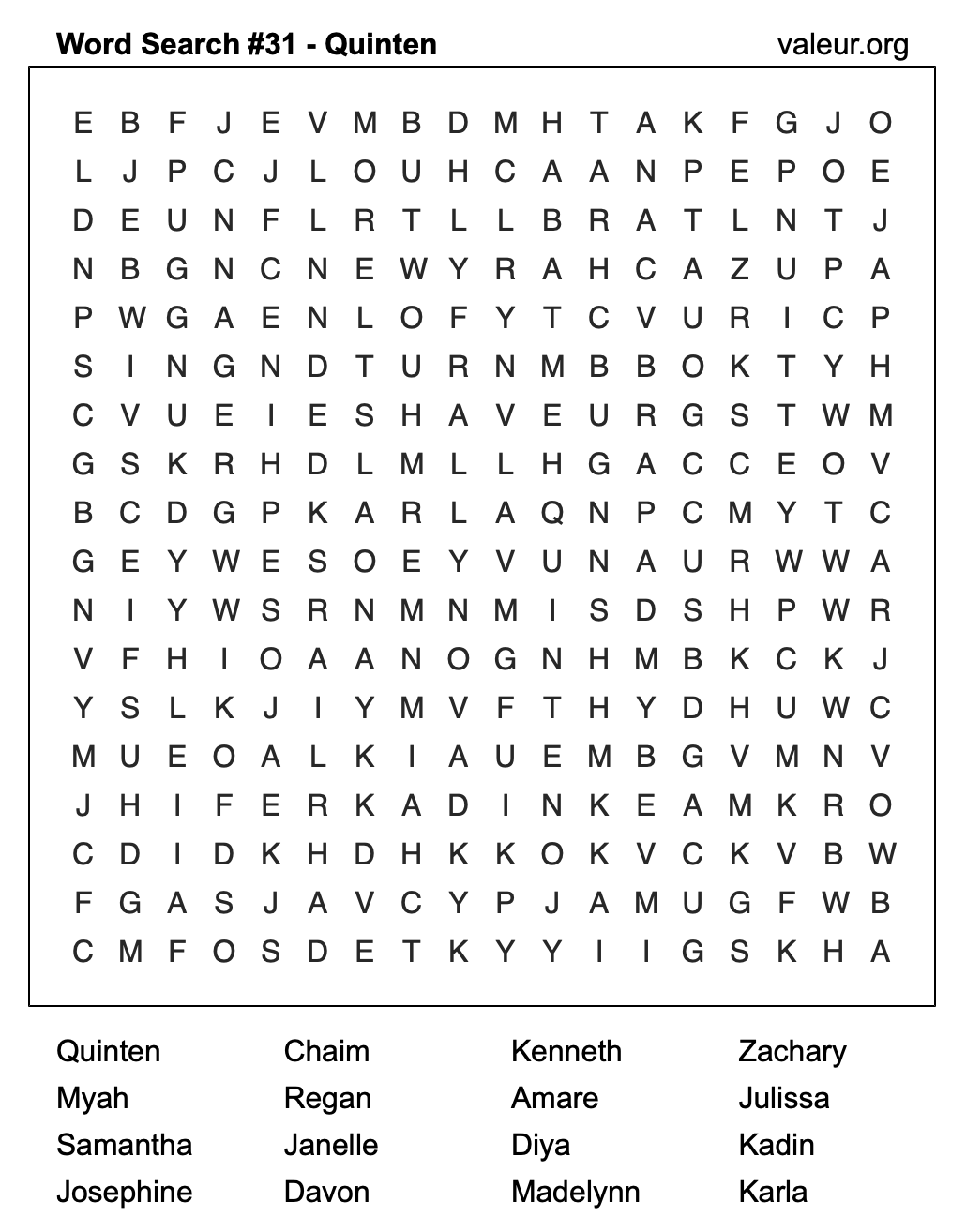 Word Search Puzzle with the name Quinten #31 Word Search Puzzle with the name Quinten #31