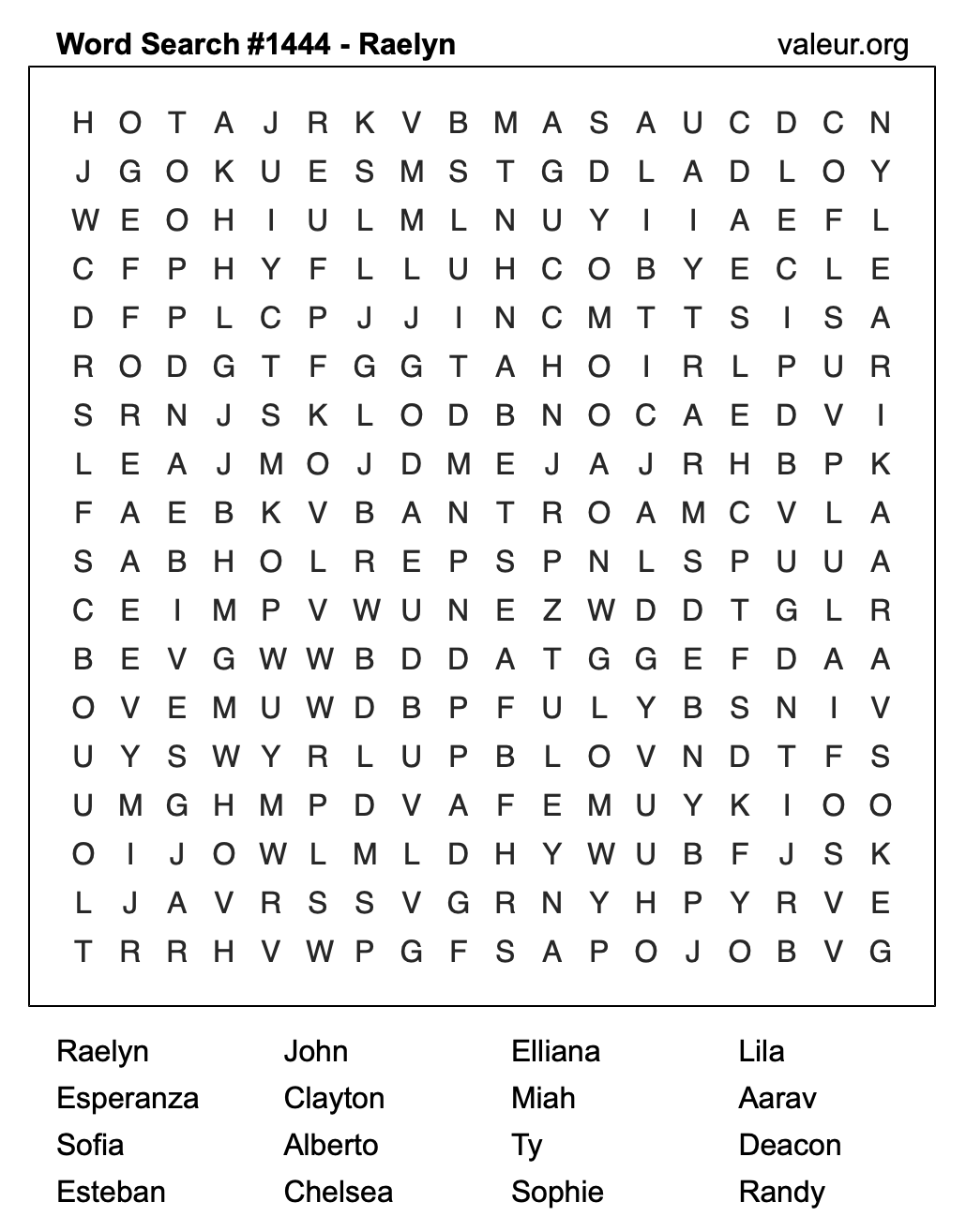 Word Search Puzzle with the name Raelyn #1444
