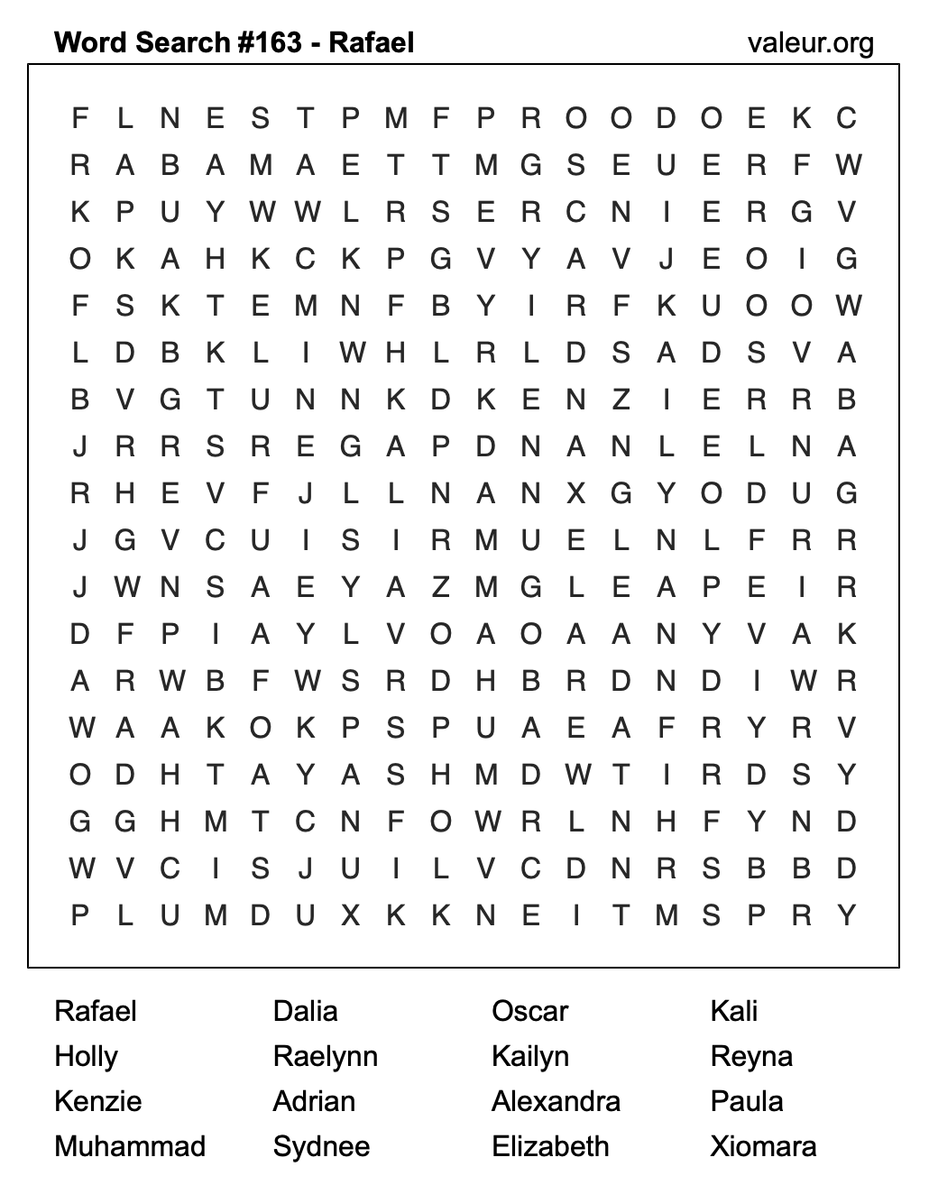Word Search Puzzle with the name Rafael #163 Word Search Puzzle with the name Rafael #163