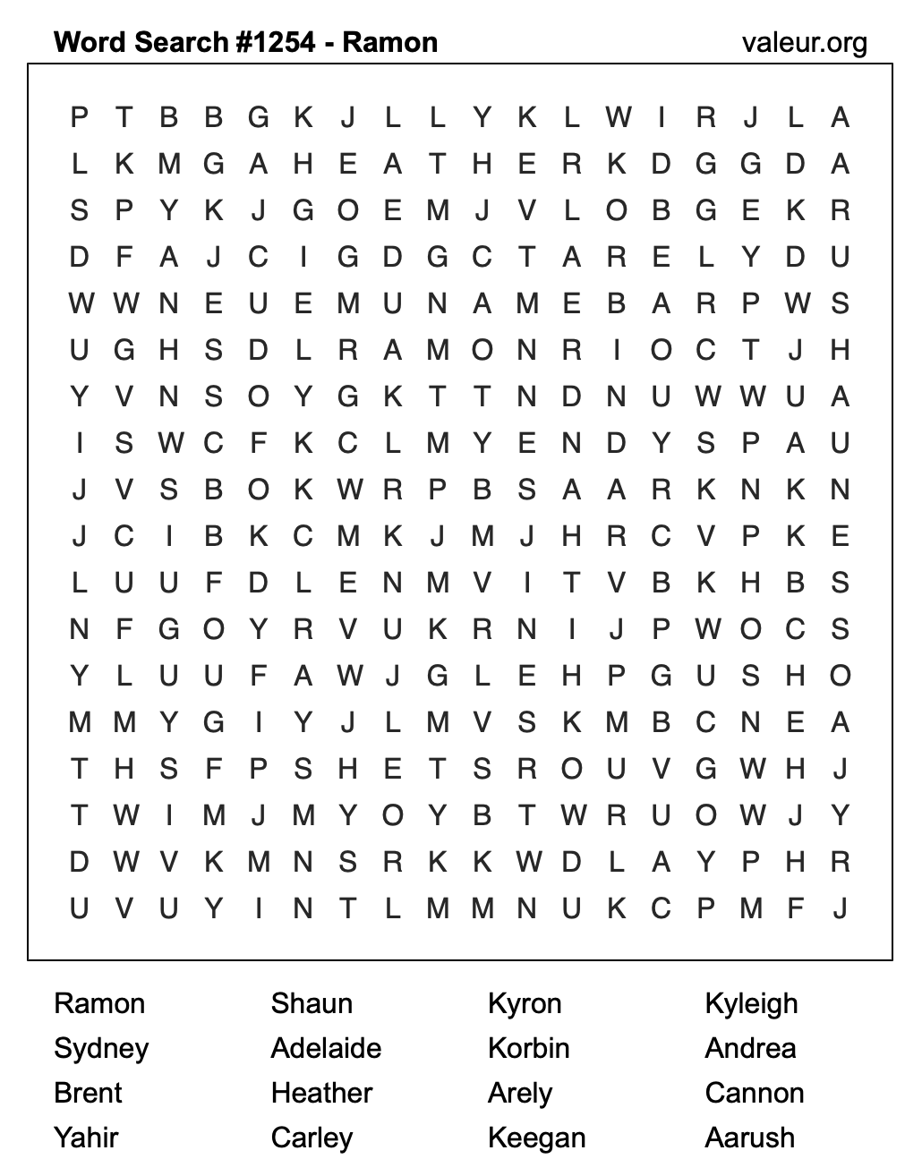 Word Search Puzzle with the name Ramon #1254