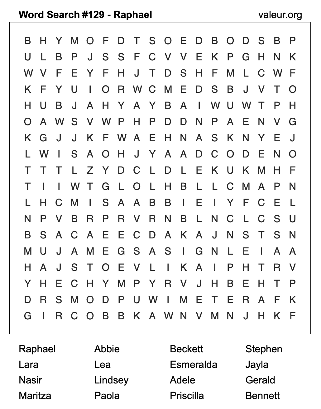 Word Search Puzzle with the name Raphael #129 Word Search Puzzle with the name Raphael #129