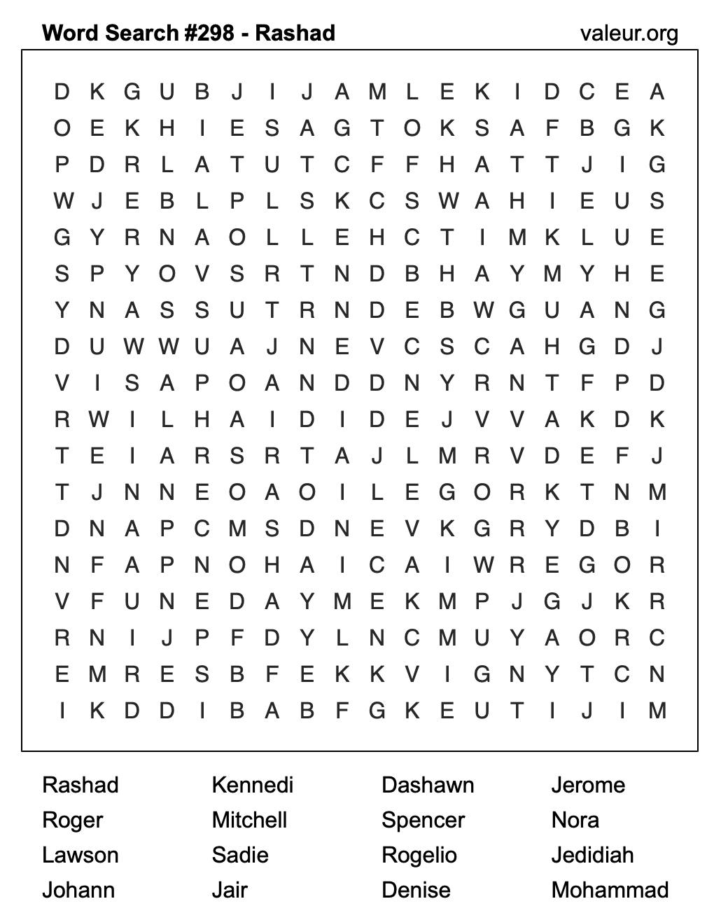 Word Search Puzzle with the name Rashad #298