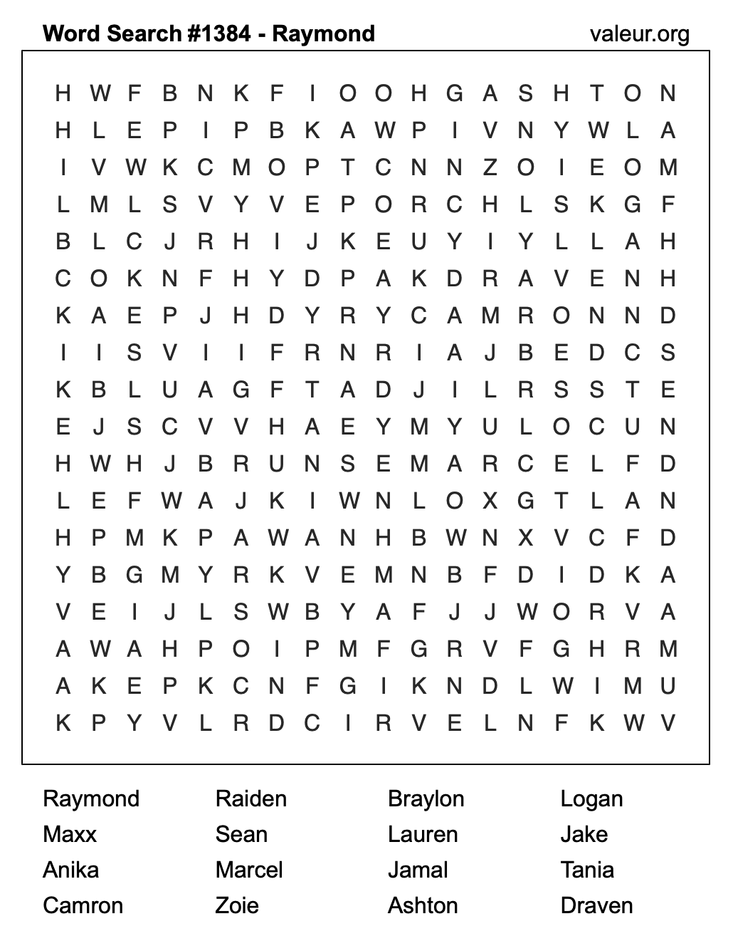 Word Search Puzzle with the name Raymond #1384 Word Search Puzzle with the name Raymond #1384