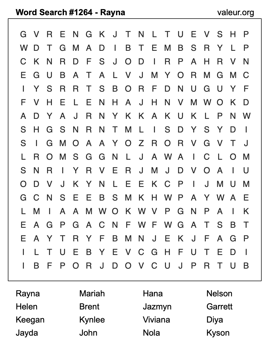 Word Search Puzzle with the name Rayna #1264 Word Search Puzzle with the name Rayna #1264