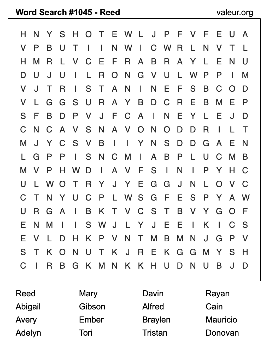Word Search Puzzle with the name Reed #1045